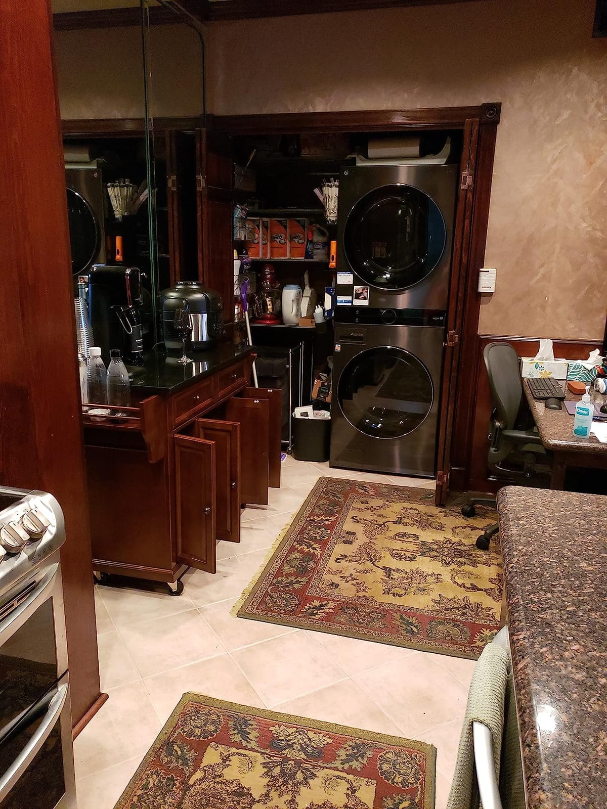 Full Size Granite Top Rolling Kitchen Island Storage Cart, Microwave Stand, Spice Rack, Mahogany customer photo 2