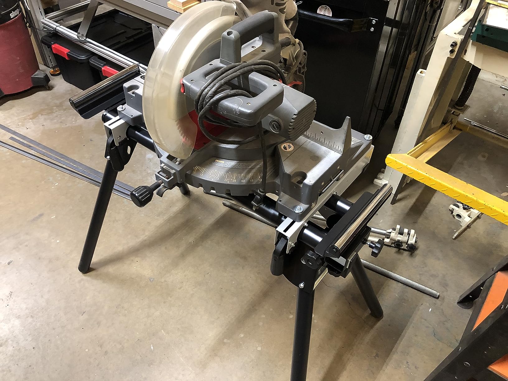 Evolution Power Tools EVOMS1 Miter Saw Stand Compact & Folding, Universal Fits Most Brands, Quick Release Mounting Brackets, Rollers, End Stops for Repeat Cutting, Black customer photo 1