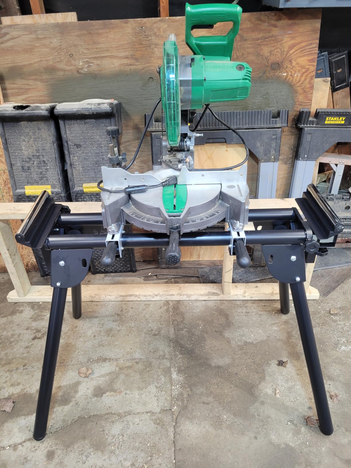 Evolution Power Tools EVOMS1 Miter Saw Stand Compact & Folding, Universal Fits Most Brands, Quick Release Mounting Brackets, Rollers, End Stops for Repeat Cutting, Black customer photo 2