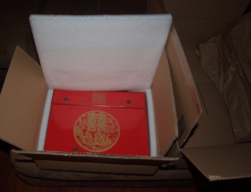 Yellow Mountain Imports YMI Rouge Heritage Chinese Mahjong Set, 146 Tiles | 146 engraved melamine tiles with green bamboo stripe design, red vinyl case, dice, wind indicator, 9.4 lbs. Chinese only. customer photo 2