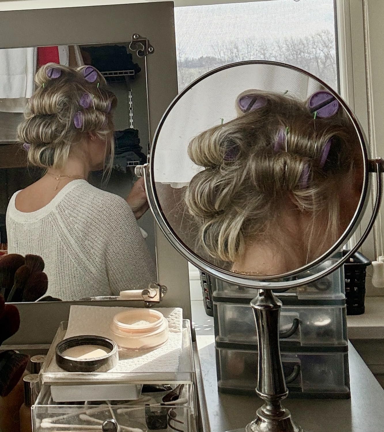 Conair Ceramic Hot Rollers, 1 3/4 inch and 1 1/2 inch Rollers, Lavender, 12 Count | Heated hair rollers in 2 jumbo sizes=
