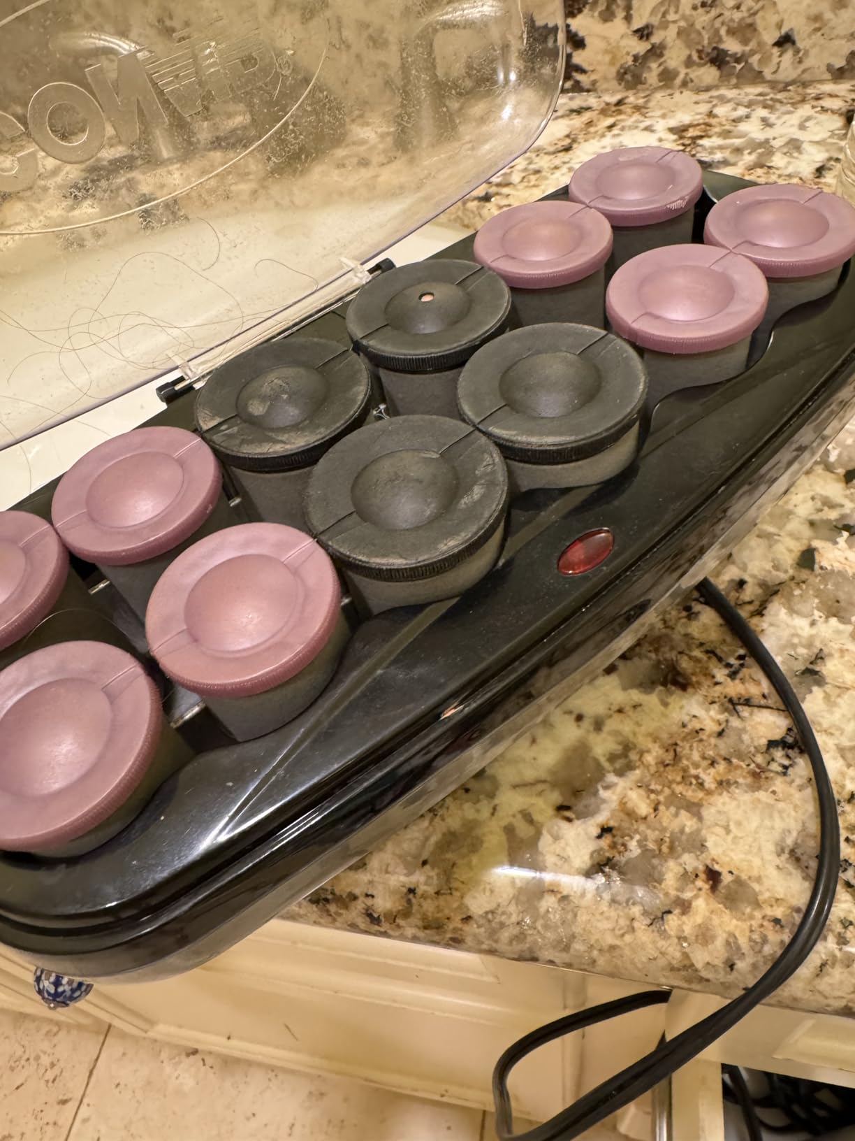 Conair Ceramic Hot Rollers, 1 3/4 inch and 1 1/2 inch Rollers, Lavender, 12 Count | Heated hair rollers in 2 jumbo sizes=