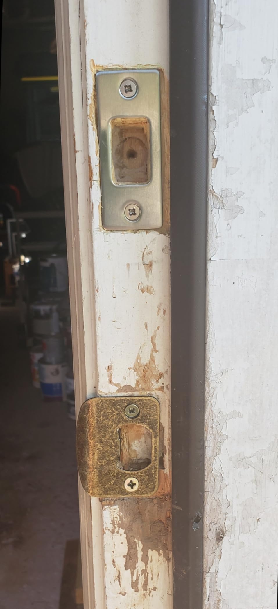 Prime-Line Door Strike Plate, Satin Nickel, Fits 5-1/2 & 6 in. Spacing - Steel, For Dead Latch and Deadbolt customer photo 1
