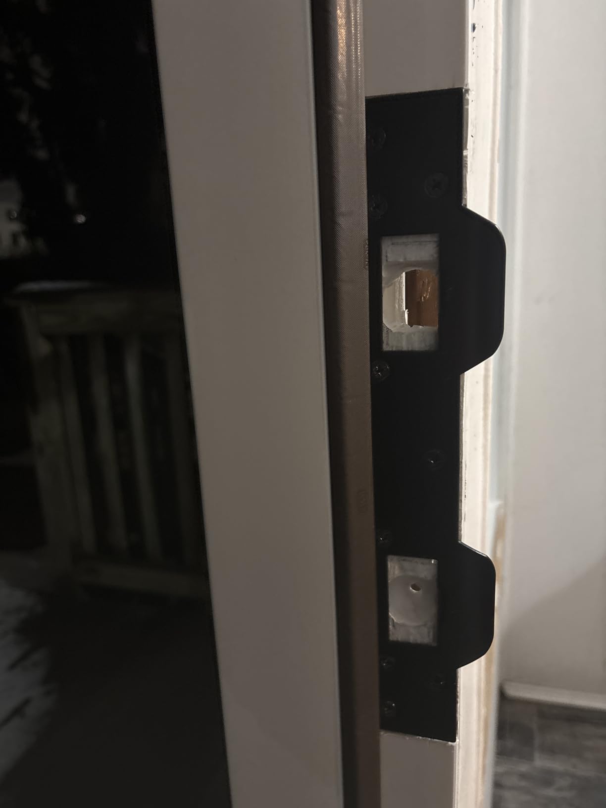 Prime-Line Door Strike Plate, Satin Nickel, Fits 5-1/2 & 6 in. Spacing - Steel, For Dead Latch and Deadbolt customer photo 2
