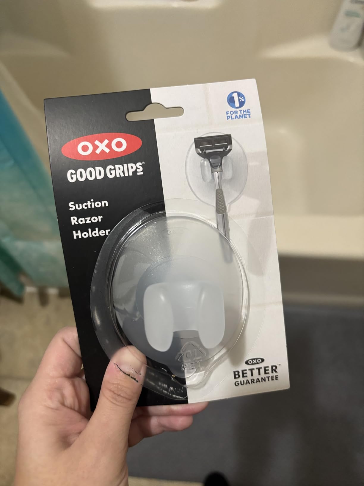 OXO Good Grips Suction Razor Holder | Attaches to Shower Wall, Holds Razors Upright, Ventilated for Drying, Ideal for the Shower customer photo 1