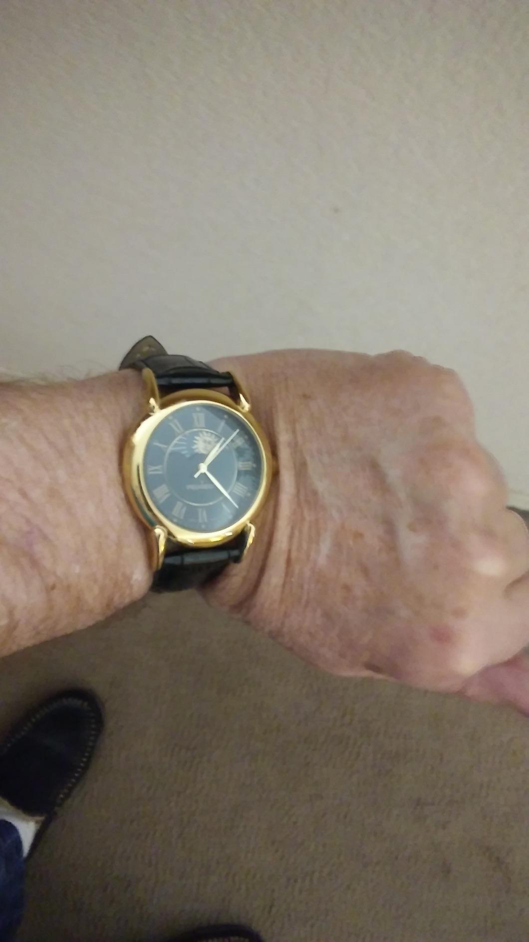 Men's 14K Gold Plated Vintage Moon Phase Leather Dress Watch customer photo 1