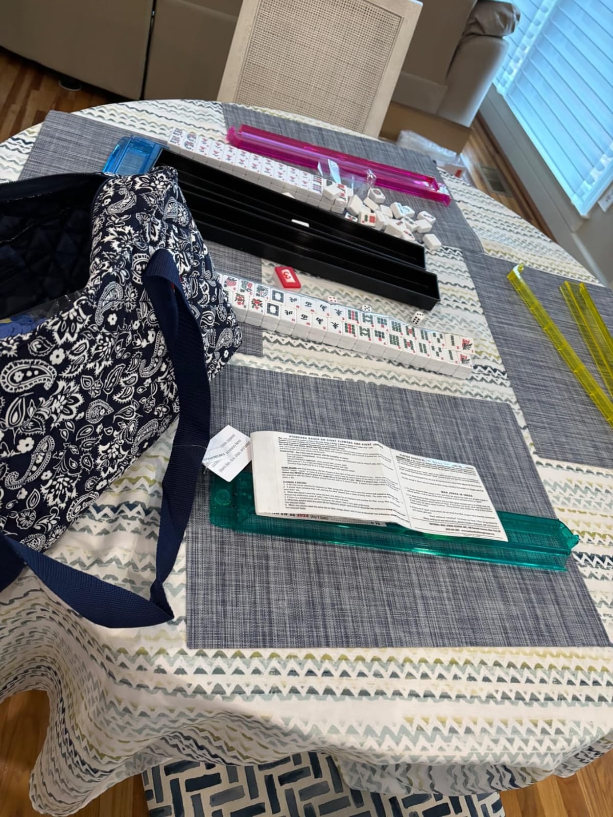 Linda Li New! - American Mahjong Set 166 Premium White Tiles, 4 All-in-One Rack/Pushers, Blue Paisley Soft Bag - Classic Full Size Complete Mahjongg Set customer photo 2