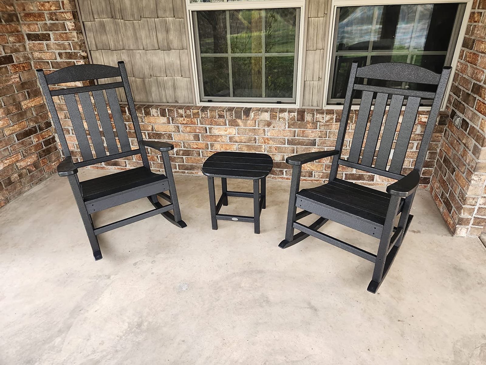 POLYWOOD Presidential 3-Piece Rocking Chair Set, Outdoor Patio Furniture, HDPE All-Weather Rockers with Side Table, Fade-Proof, Black customer photo 1