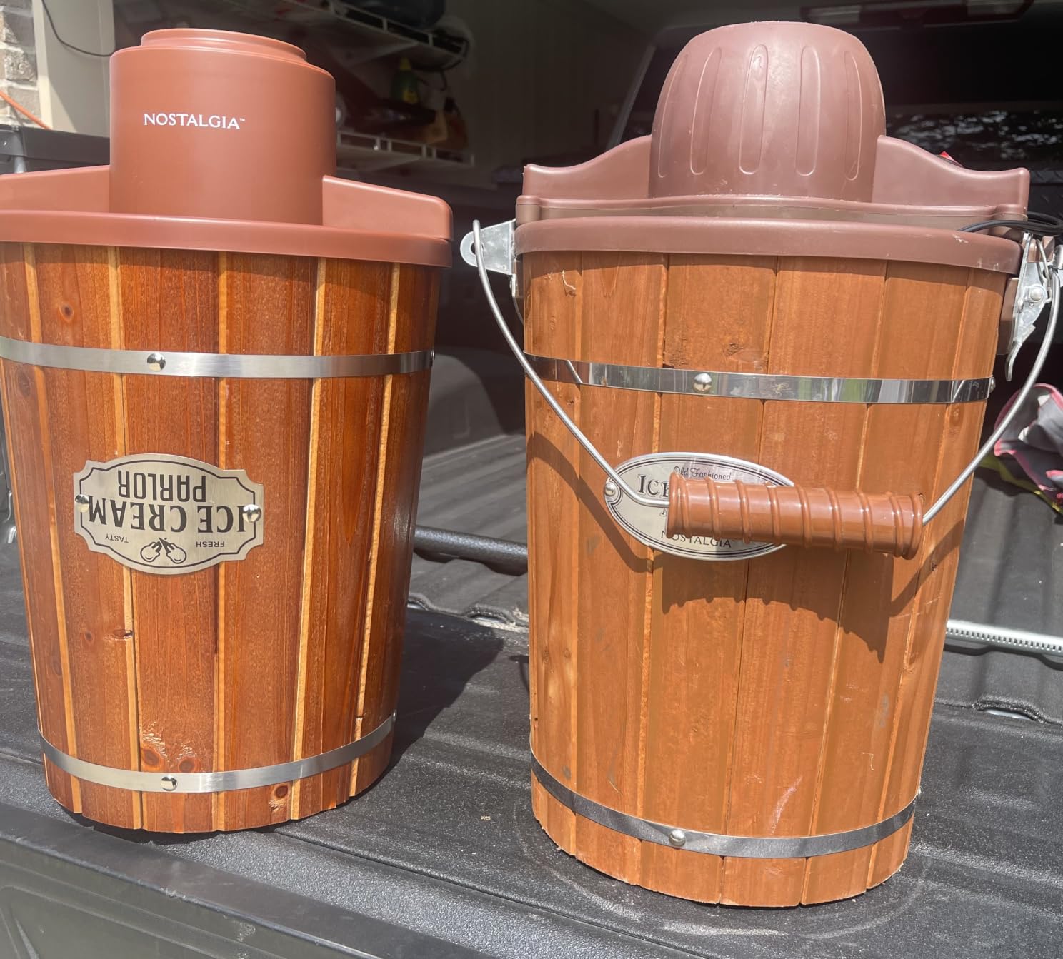 Nostalgia Electric Ice Cream Maker With 6 Qt Capacity - Old Fashioned Ice Cream Machine Makes Frozen Yogurt or Gelato in Minutes- Vintage Wooden Style Ice Cream Maker with Aluminum Canister- Dark Wood customer photo 1