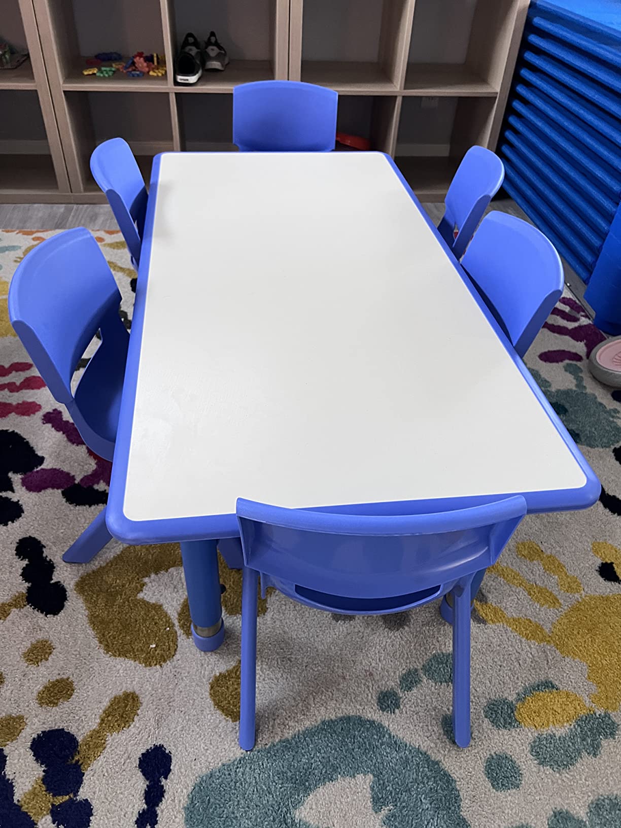 Flash Furniture Emmy Adjustable Classroom Activity Table with 6 Stackable Chairs, Plastic Activity Table for Kids, 23.625
