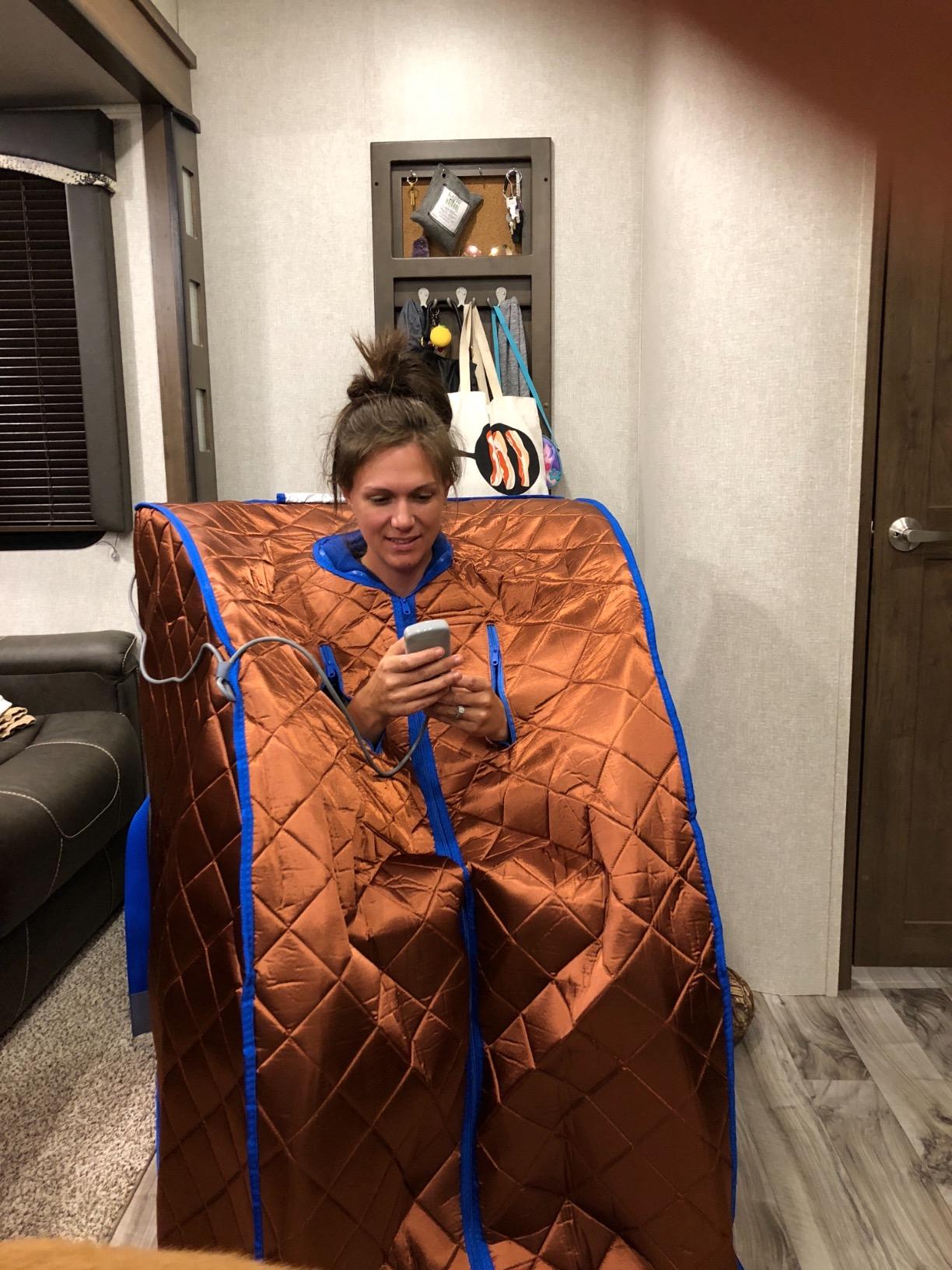 Infrared Sauna, Low EMF Negative Ion Portable Indoor Sauna with Chair and Heated Footpad, Copper, Large customer photo 2