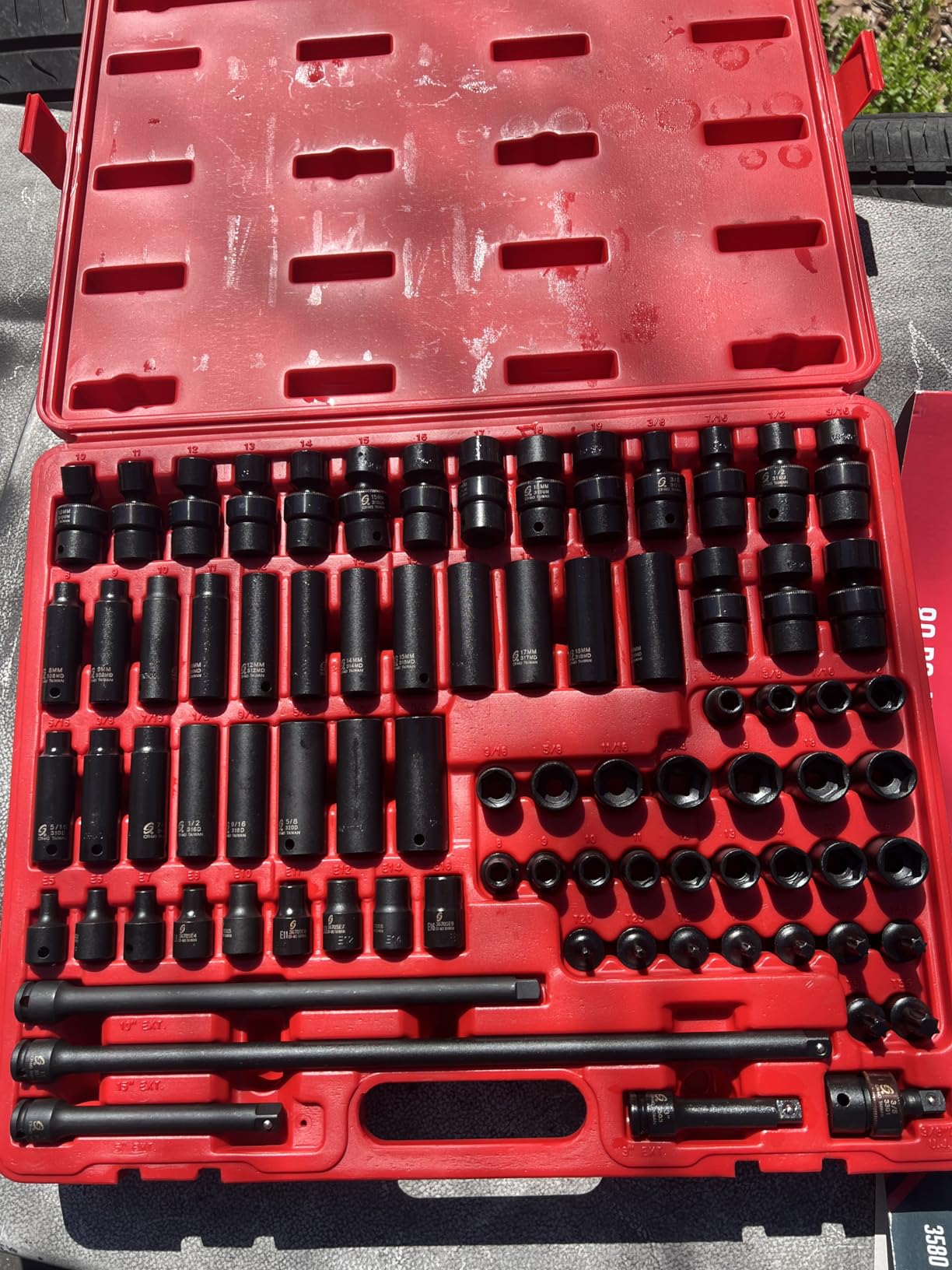 SUNEX Tools 80 Piece 3/8 in. Drive Master Impact Socket Set, Universal, Star, External Star, Extensions, Universal Joint, SAE and Metric, 8mm to 19mm and 5/16 in. to 3/4 in., CR-MO Steel, Model 3580 customer photo 2