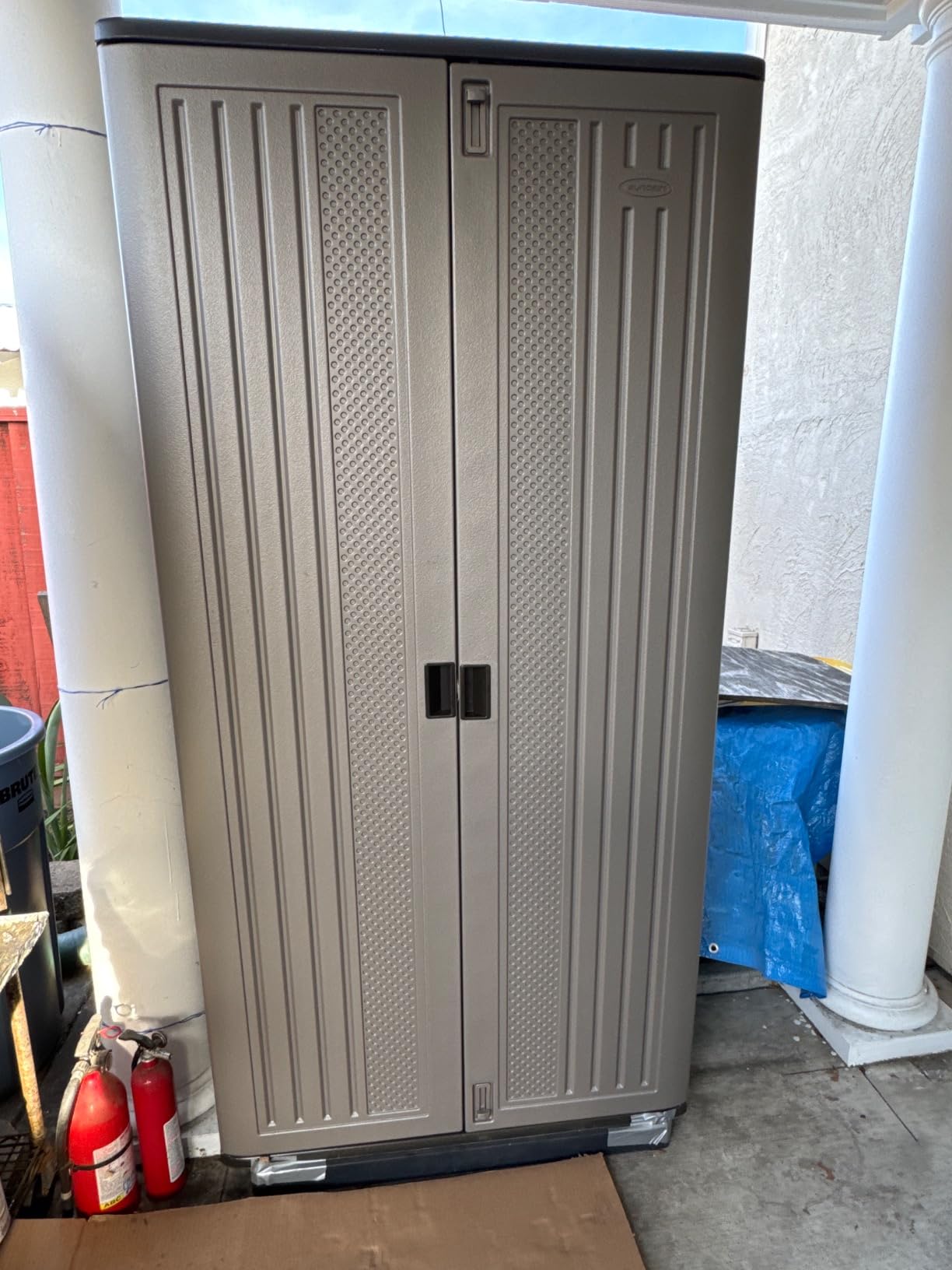 Suncast Mega Tall Storage Cabinet for Garage Organization - 31 Cu. Ft. Lockable Utility Closet with 3 Adjustable Shelves for Garden Supplies & Outdoor Tools, Multi-Wall Resin Construction, Platinum customer photo 1