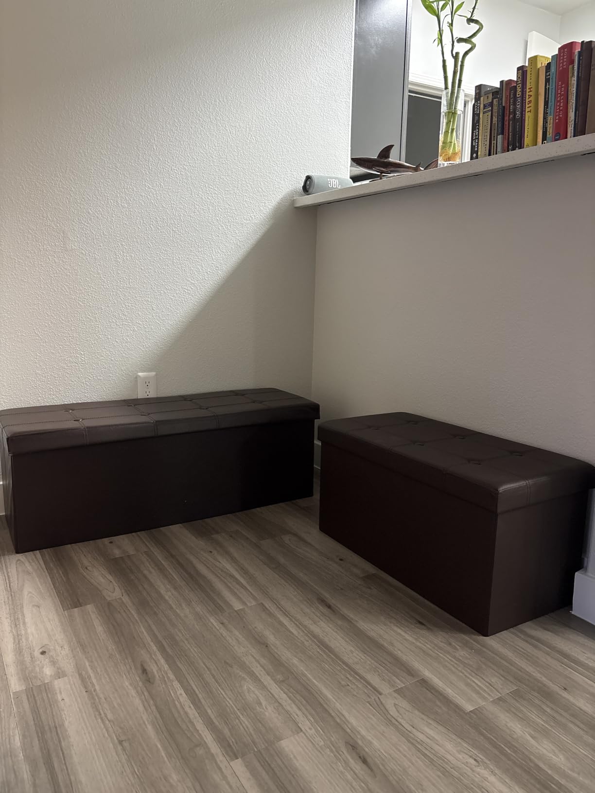 SONGMICS MAZIE Collection - 43 Inches Folding Storage Ottoman Bench, Ottoman with Storage, Foot Rest Stool, Load 660 lb, for Living Room, Synthetic Leather, Black ULSF701 customer photo 2