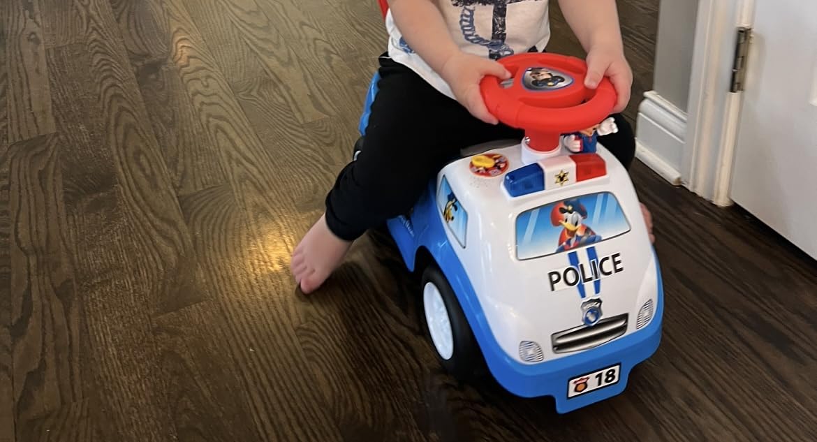 Kiddieland Disney Mickey Police Car Ride-On, Toddler Push Toy with Lights | Interactive siren horn, flashing blinkers & music, sturdy foot-to-floor design, perfect for toddlers aged 12-36 months customer photo 1