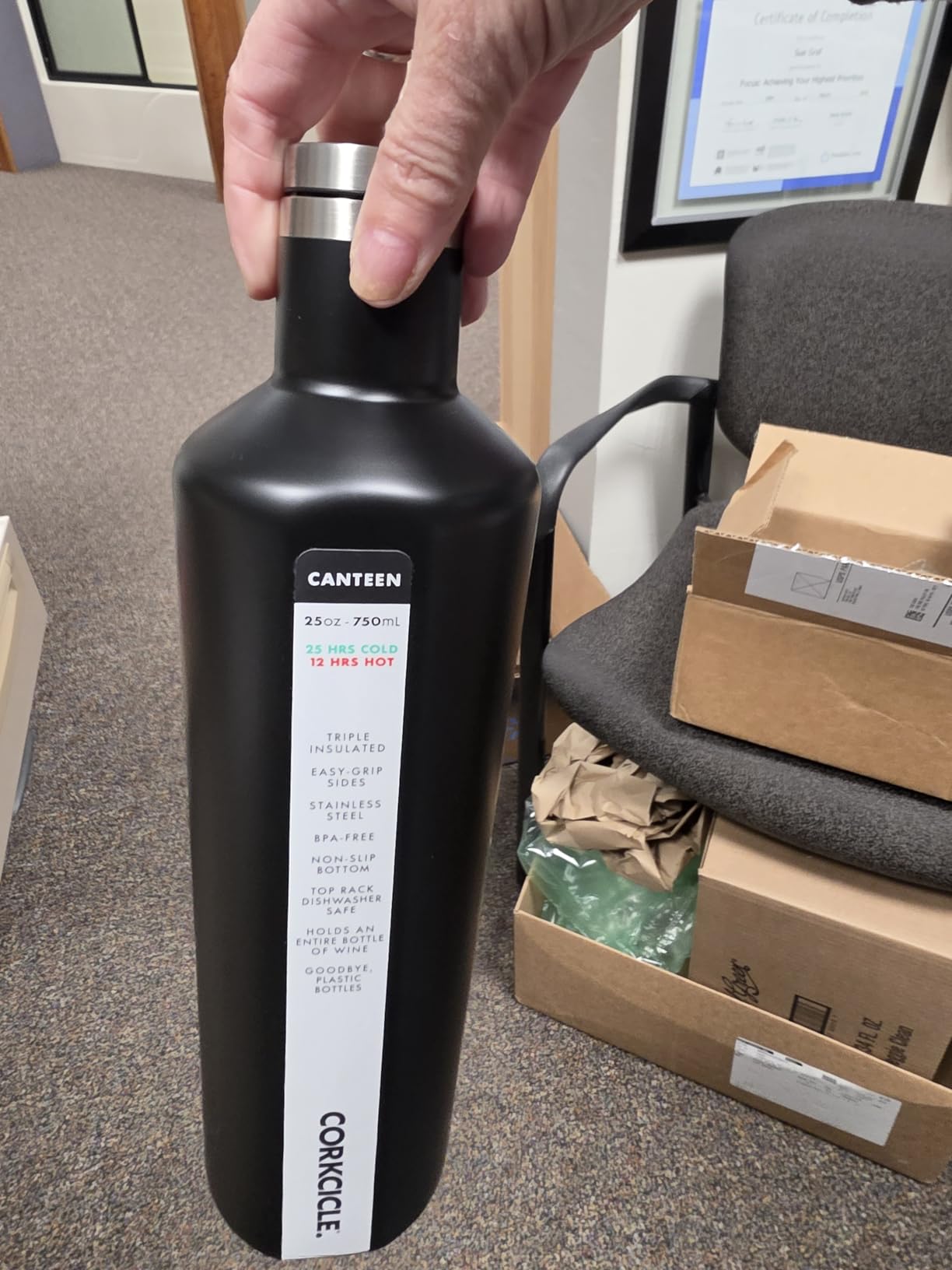 Corkcicle Classic Canteen Insulated Water Bottle - Stainless Steel Reusable Tumbler - Triple Insulated - Keeps Drinks Cold 25 Hours or Hot 12 Hours - Cupholder Friendly - Black - 25 oz customer photo 1