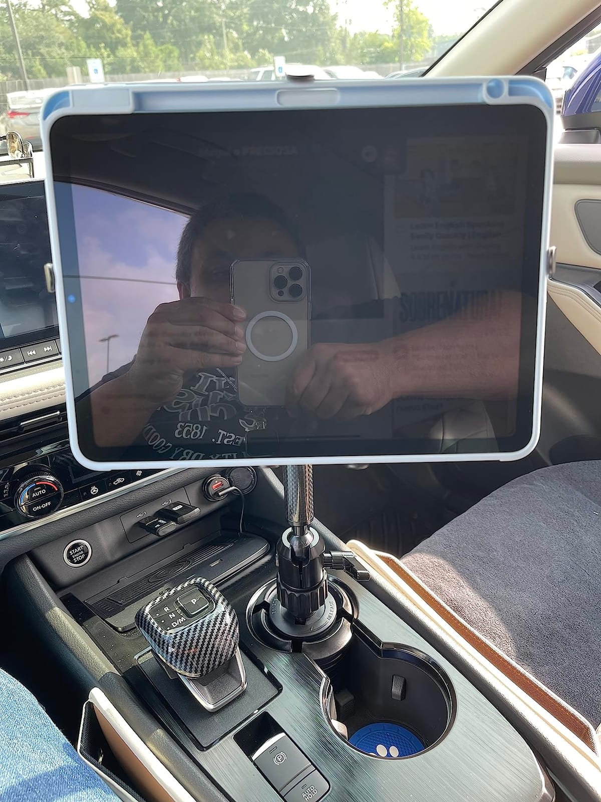 Mount-It! Carbon Fiber Cup Holder Tablet Mount Tablet Holder for Car Truck SUV, Adjustable 7-11 Inch iPad & Tablets, 18
