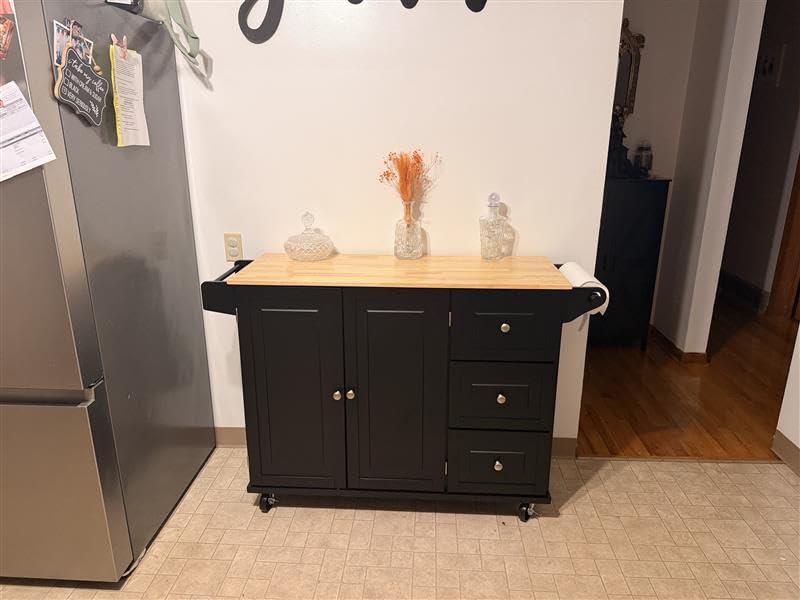 Homestyles Dolly Madison Off-White Mobile Kitchen Island Cart with Wood Drop Leaf Breakfast Bar customer photo 2