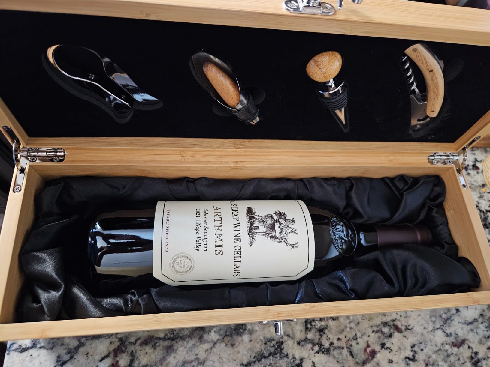 CASE ELEGANCE Bamboo Wine Box Gift Set with Wine Opener & Tools | Single bottle case, bottle opener, wedding gift customer photo 1