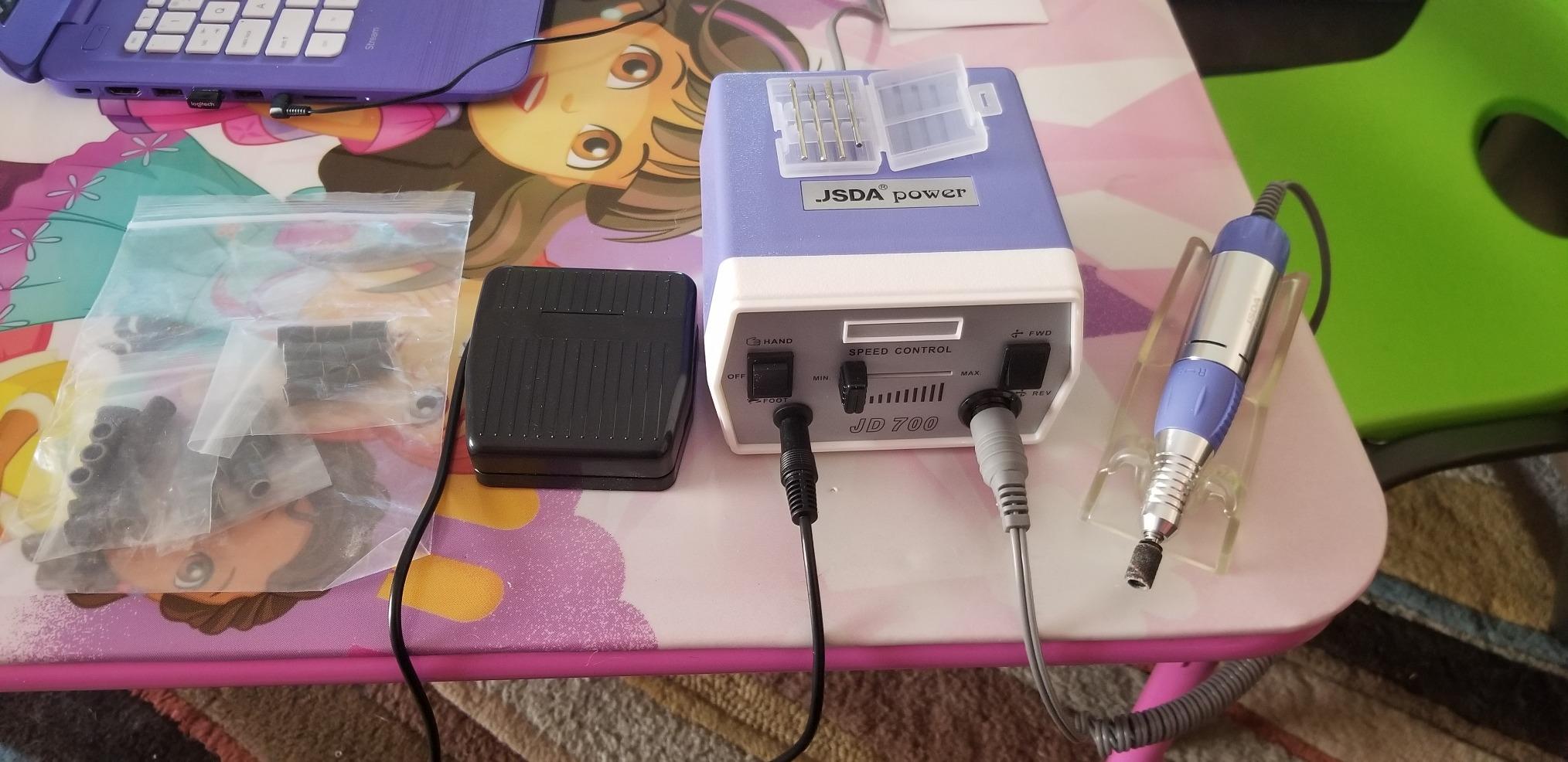 Makartt Nail Drill for Nail Techs: 30000RPM E-File, Purple | 6-Speed Control, Plug-in Design, Foot Pedal Control, F&R, Low Vibration, Acrylic & Gel Polish Removal, Salon Home Use, JD700 customer photo 1
