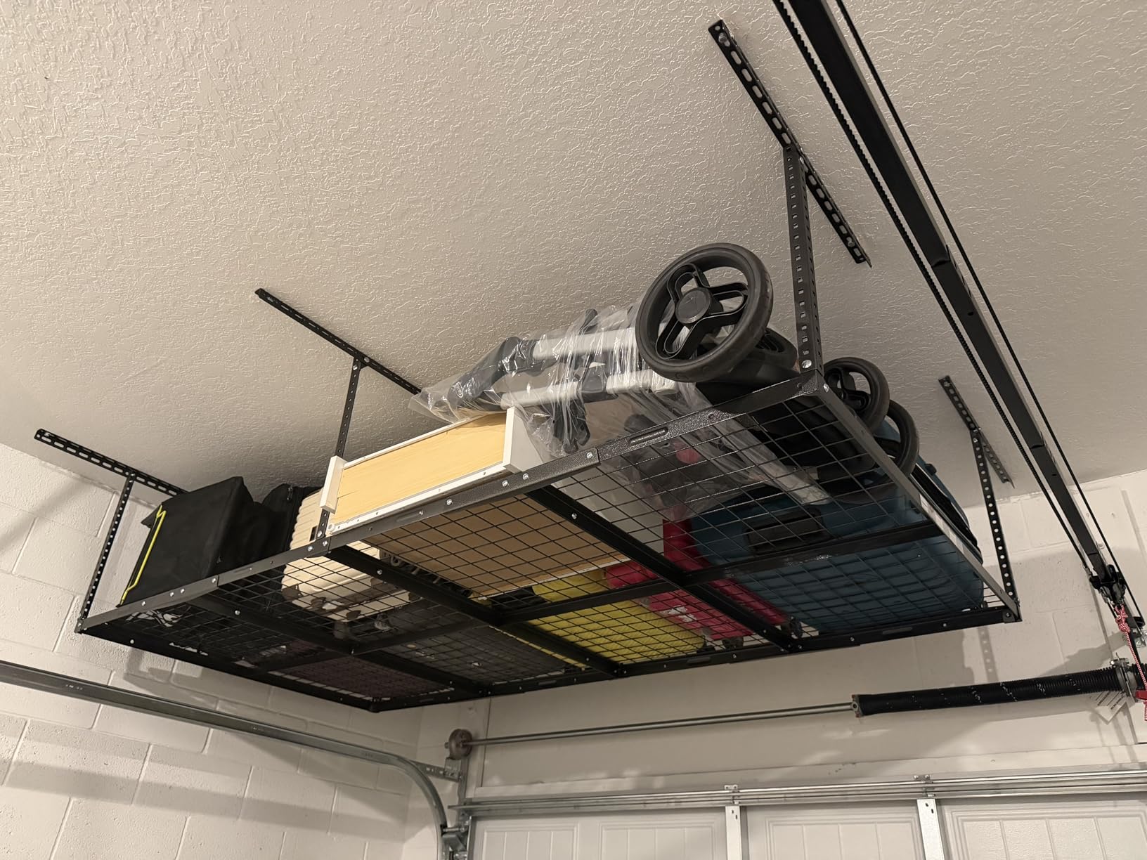 FLEXIMOUNTS 4x8 Overhead Garage Ceiling Storage Rack, 2 Pack, Black | 750lbs Weight Capacity, 22