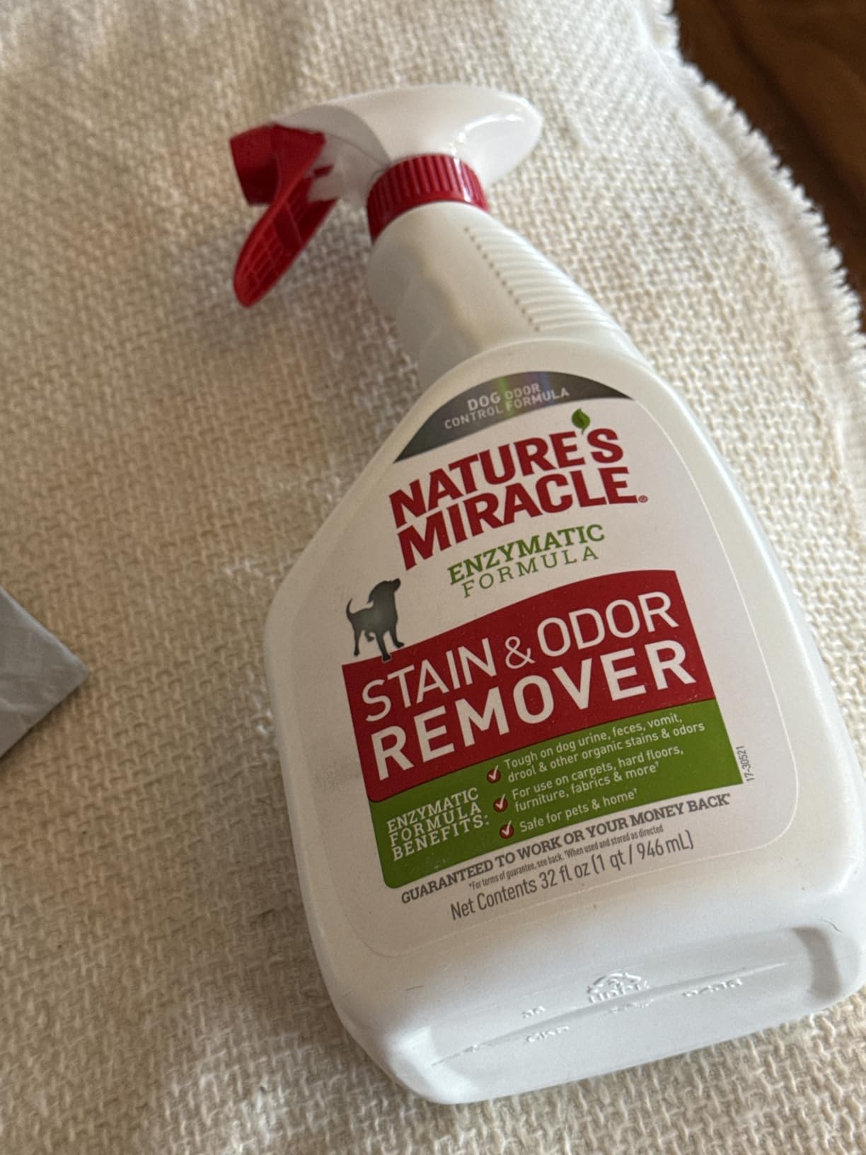 Nature's Miracle Dog Stain & Odor Remover, Enzymatic Cleaner, 32 oz | Tough on Dog Urine, Feces, Vomiting, Drool and Other Organic Stains and Odors, For Multiple Surfaces, Fresh Scent customer photo 1