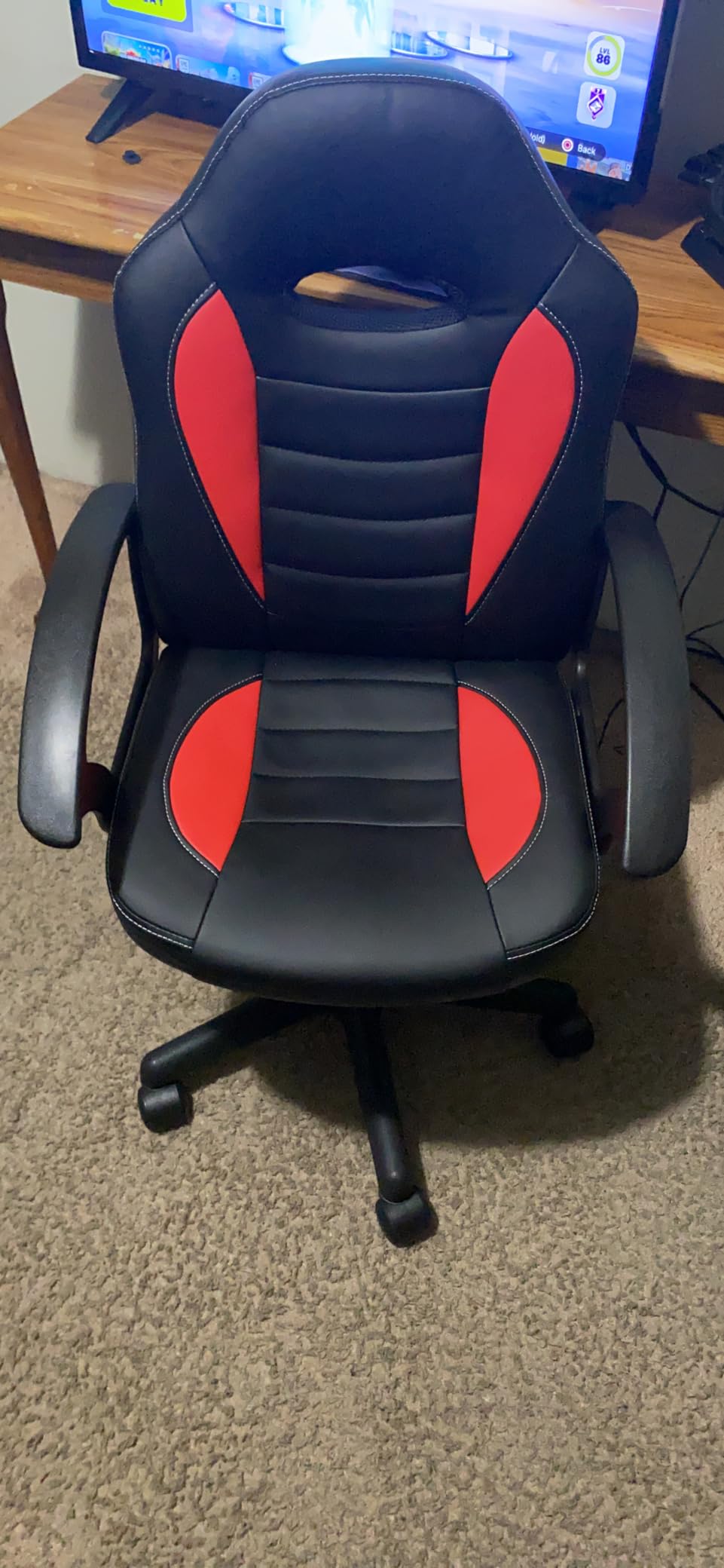 Techni Mobili Kids Gaming Chair, Racing Style Desk Chair, Adjustable, Red - Ergonomic kids computer chair, rolling casters, height=