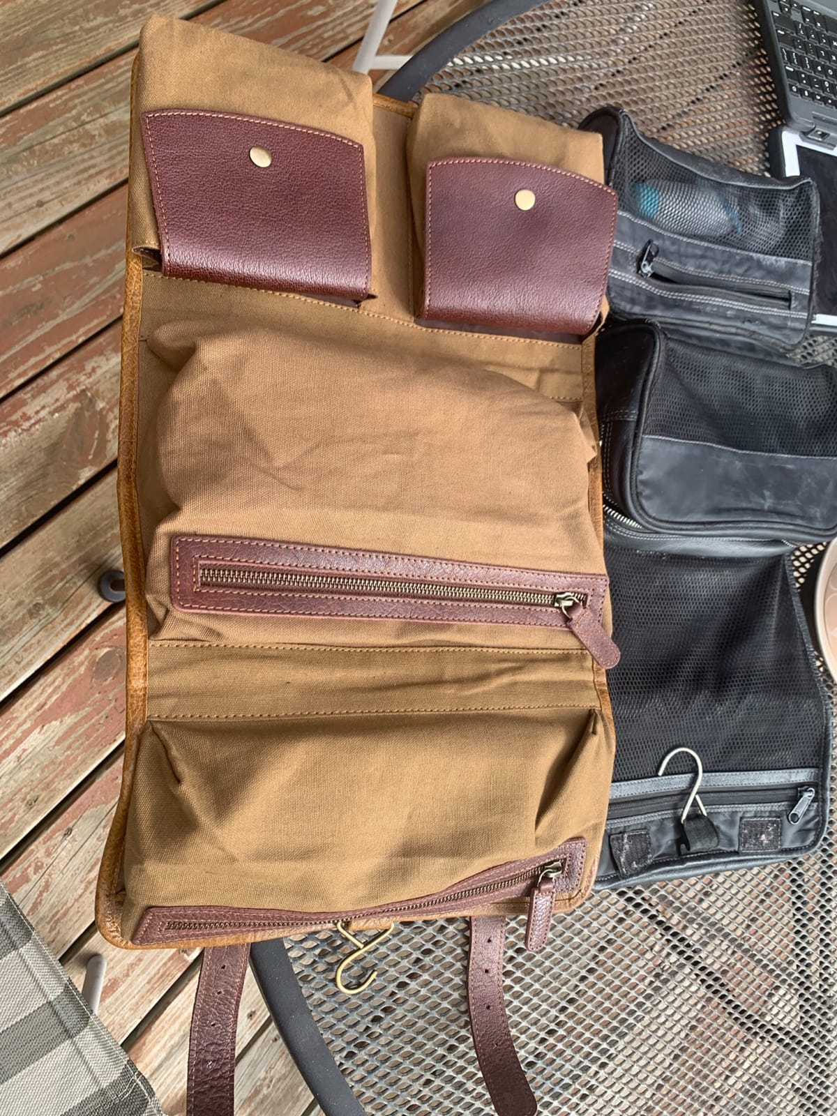 KomalC Premium Buffalo Leather Hanging Toiletry Bag Travel Dopp Kit customer photo 2