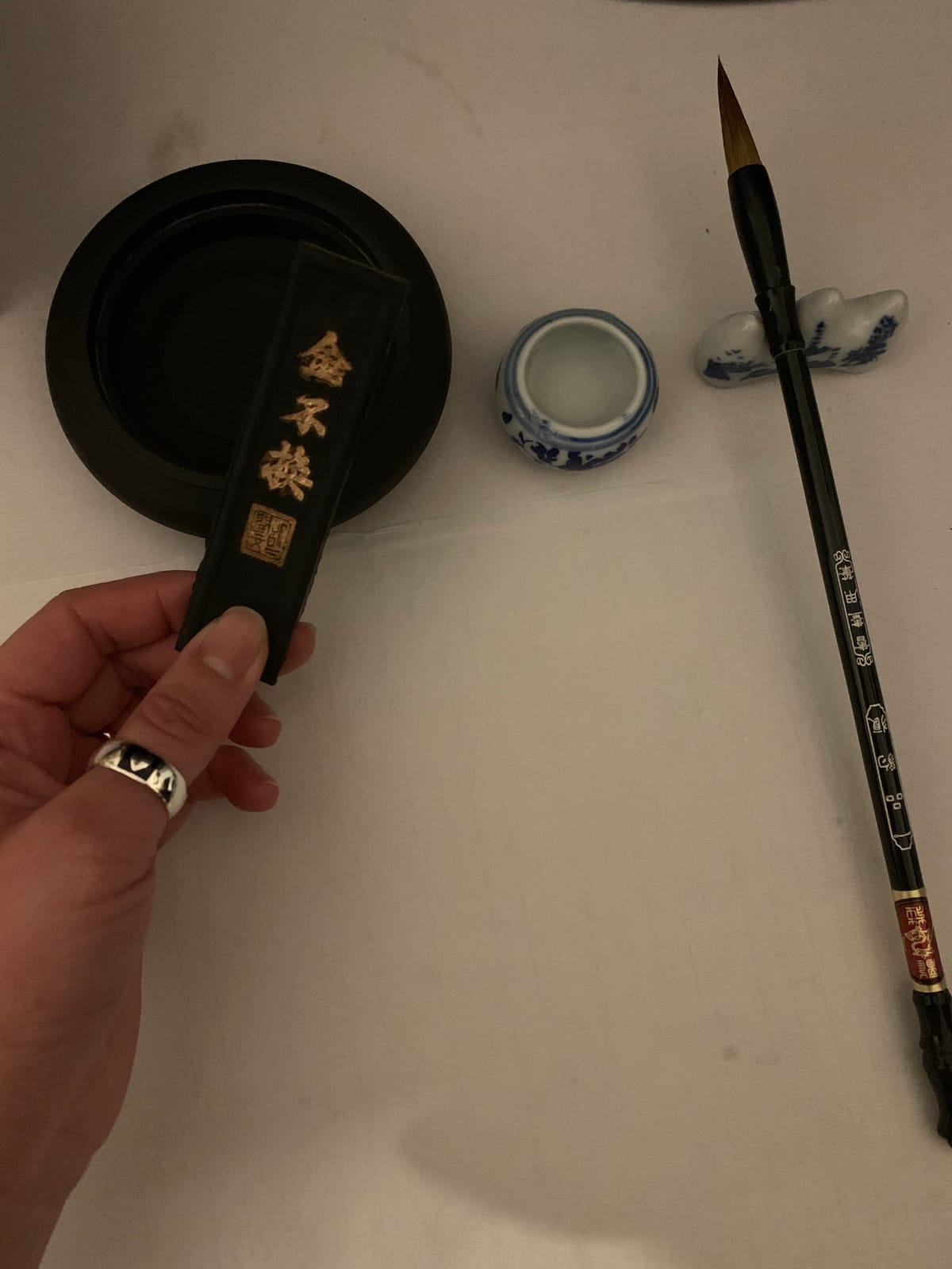 I-MART Chinese Calligraphy Set for Beginners with 4 Brushes, Ink Stone, Ink Stick, Red Ink Paste, Seal, Porcelain Water Bowl, Brush Holder, Calligraphy Kits for Beginners and Sumi Painting customer photo 1