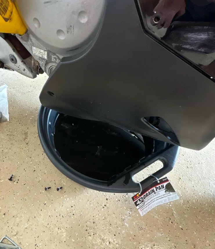 Performance Tool W4071 4.5 Gallon Black Oil Drain Pan | Automotive oil and coolant catch pan. Features internal anti-splash lip, pour spout and molded handle customer photo 2