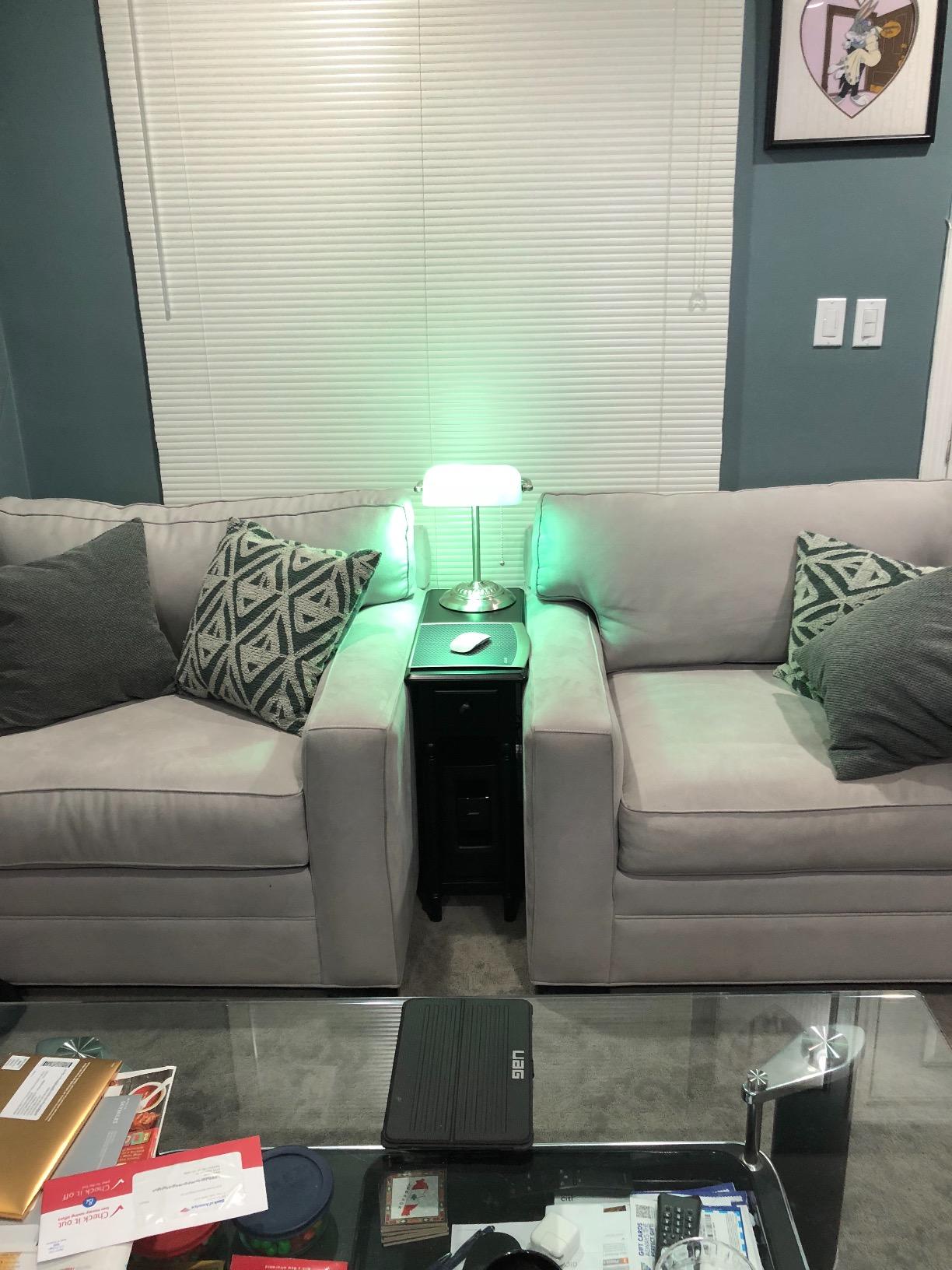 Catalina Lighting 13.5'' Traditional Banker's Lamp Light Fixture with Green Glass Cylinder Shade for Office, Library, Living Room, or Dorm, Polished Brass customer photo 2