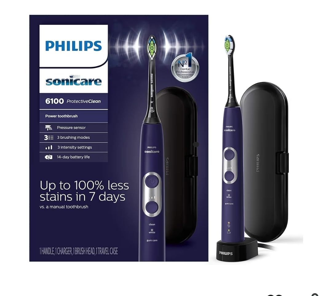 Philips Sonicare ProtectiveClean 6100 Rechargeable Electric Toothbrush, 1 Brush Head, White | 700% More Plaque Removal, Visual Pressure Sensor, 9 Brush Settings, 14-Day Battery, QuadPacer, Travel Case, HX6877/21 customer photo 1