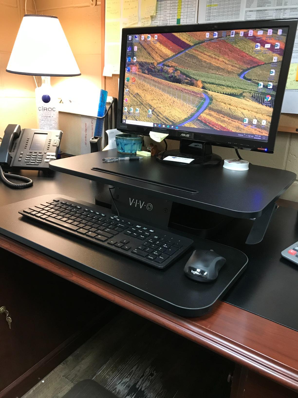 VIVO Black 25 in Standing Desk Converter, DESK-V001G | Height Adjustable, Compact Sit Stand Tabletop Monitor Riser Workstation, Keyboard and Mouse Tray, Minimal Assembly customer photo 1