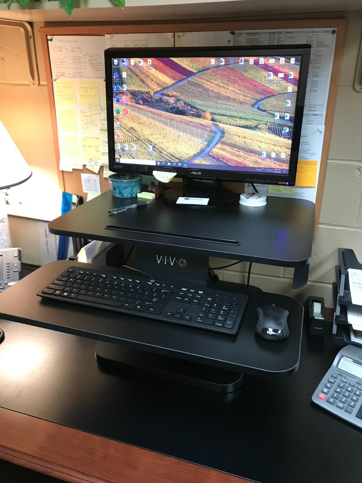 VIVO Black 25 in Standing Desk Converter, DESK-V001G | Height Adjustable, Compact Sit Stand Tabletop Monitor Riser Workstation, Keyboard and Mouse Tray, Minimal Assembly customer photo 2