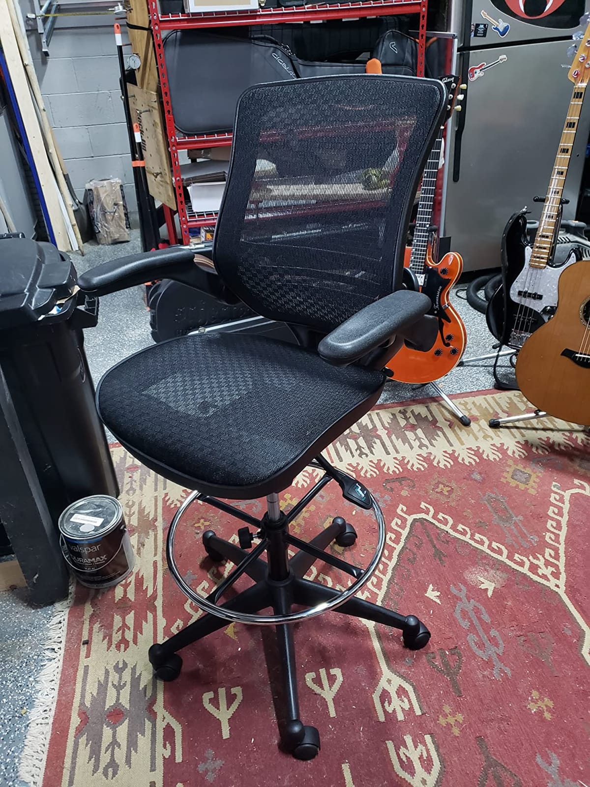 Flash Furniture Mesh Drafting Chair, Black/Melrose Gold | Melrose Gold Frame, Mid-Back, Flip-Up Arms, Mesh Back customer photo 1
