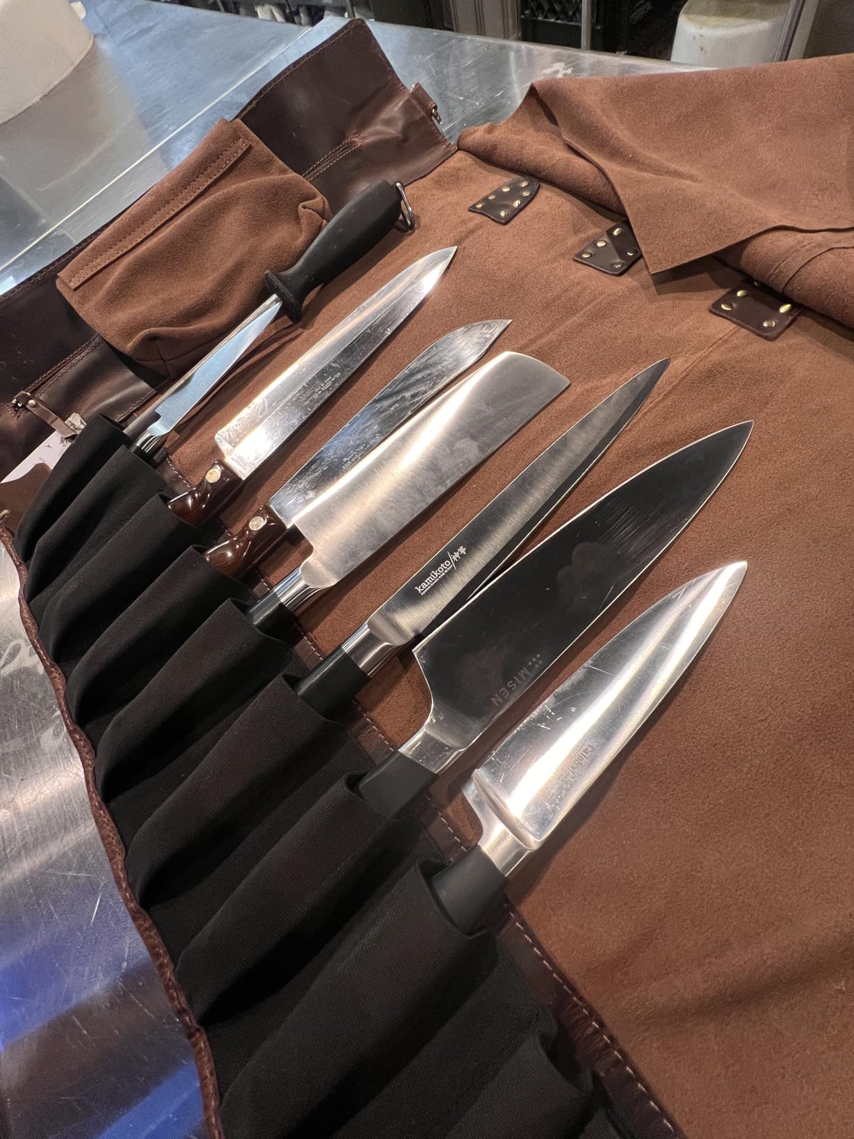 Rustic Town Genuine Leather Chef Knife Roll All Purpose Chef Roll | Full-Grain Leather Travel Chef Case; Detachable Adjustable Shoulder Strap; Easy-Carry Handle; Brass Hardware; Gifts for Chef customer photo 1