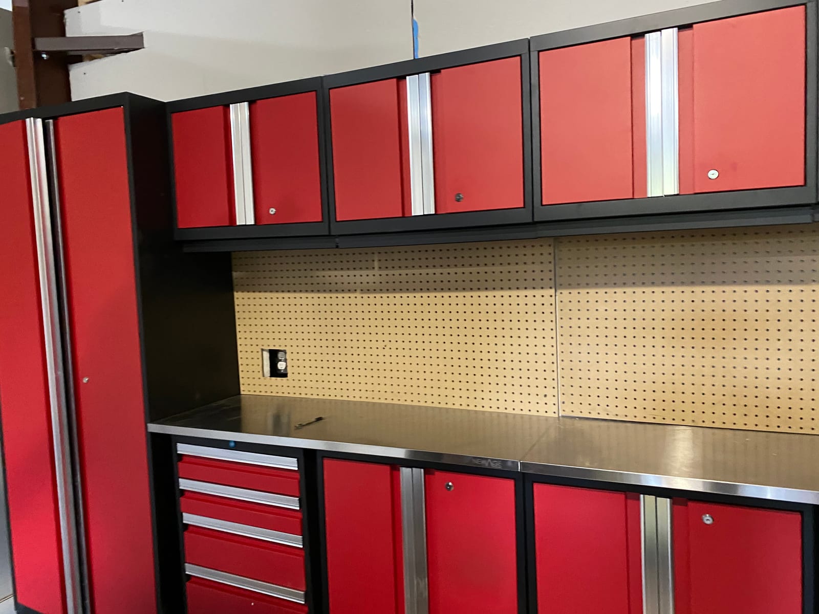 NewAge Products Garage Storage Bold Series 14 PC Set Red Include 2 Rolling Tool Cabinets, 2 Two-Door Base & 4 Wall Cabinets, 2X 48 Stainless Steel Worktops, 4 Multi-Use Lockers, 50617 customer photo 1