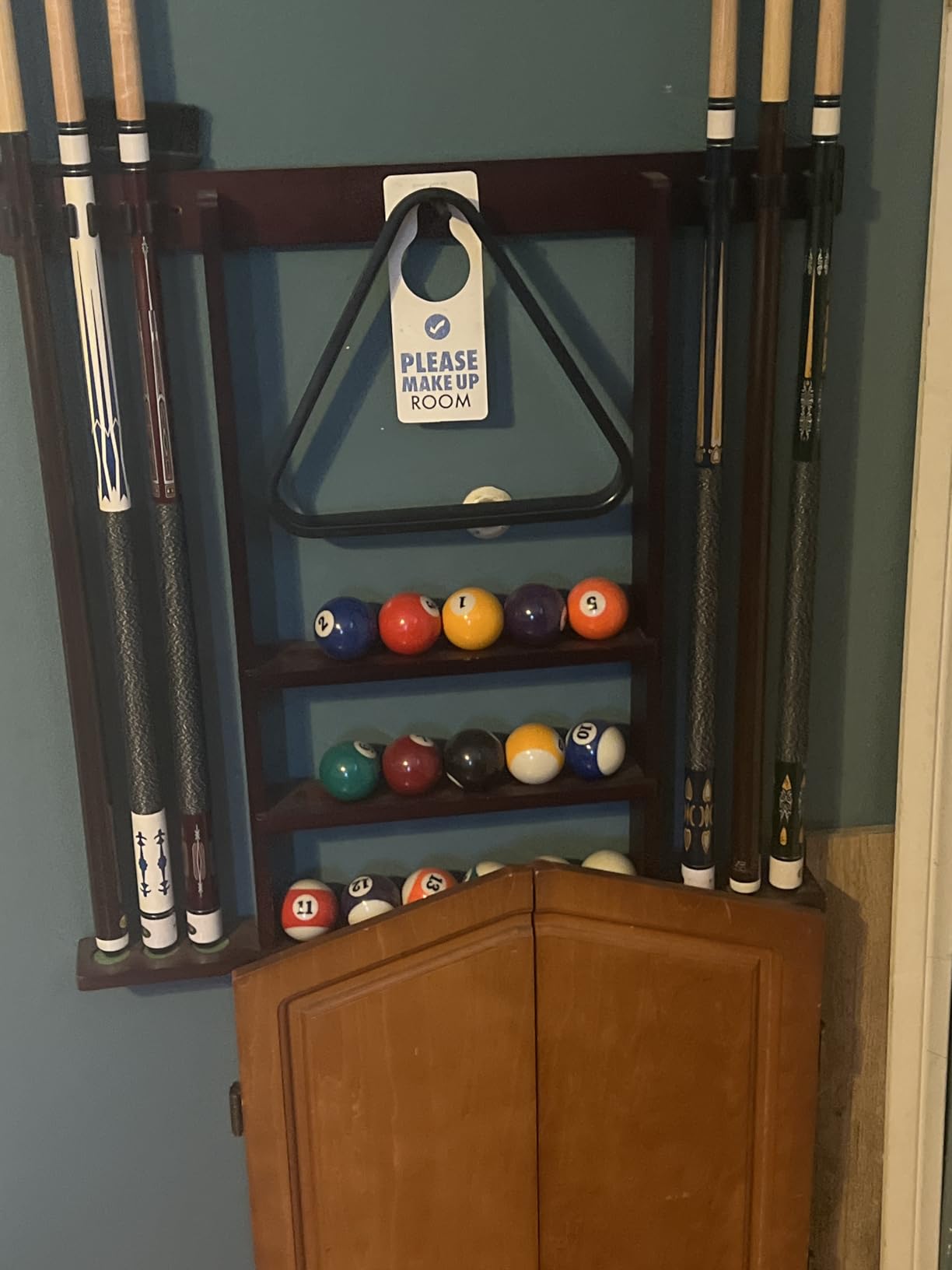 Wall Mount Cue Rack, Billiard Pool Cue Stick holder, Premium Quality Made in TAIWAN, Solid Hardwood, Cue Rack Only customer photo 2