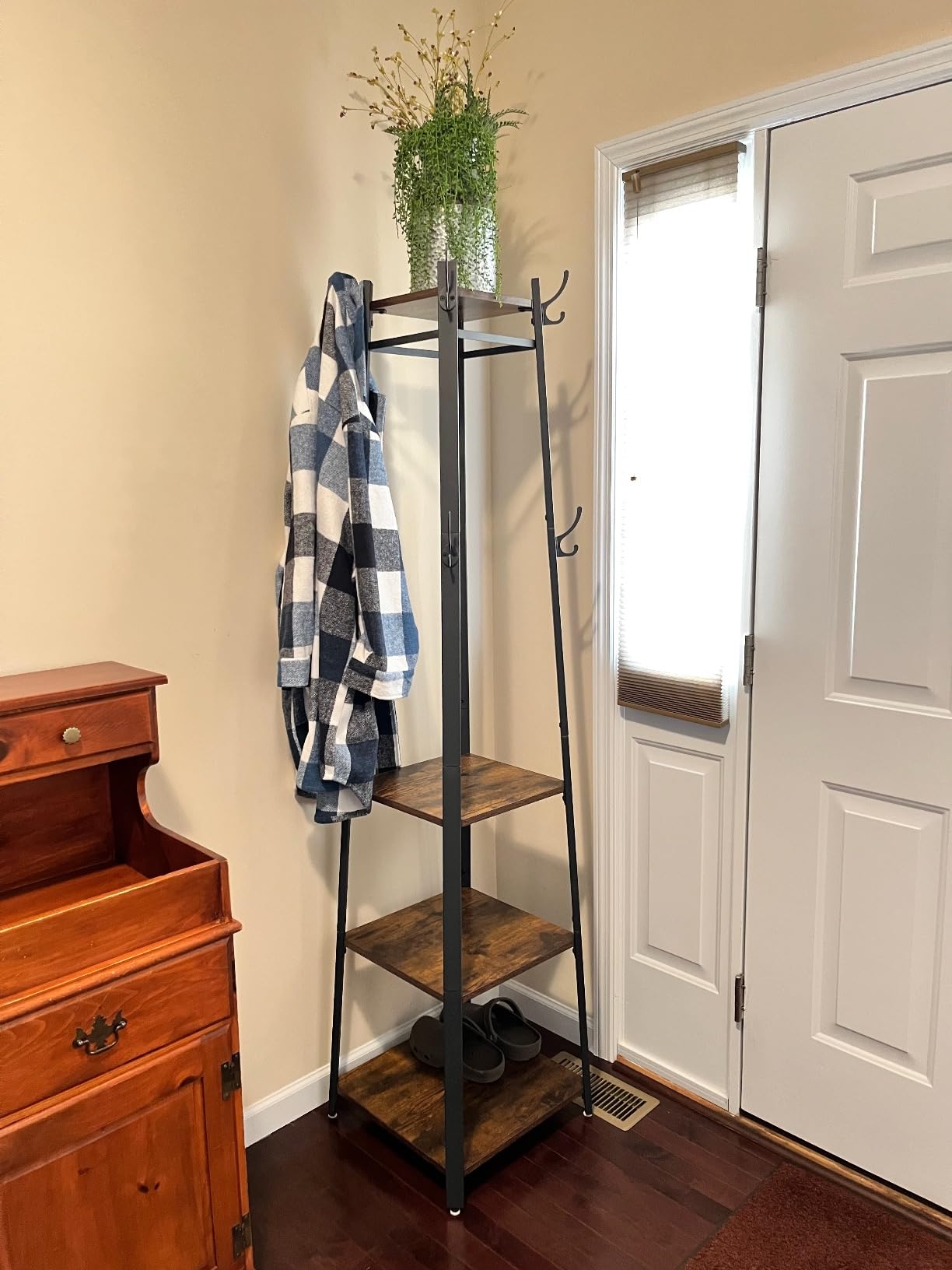 VASAGLE Coat Rack Freestanding, Hall Tree with 2 Shelves | Coat Hanger Stand, for Clothes, Hat, Bag, Contemporary Style, Rustic Brown and Black customer photo 1