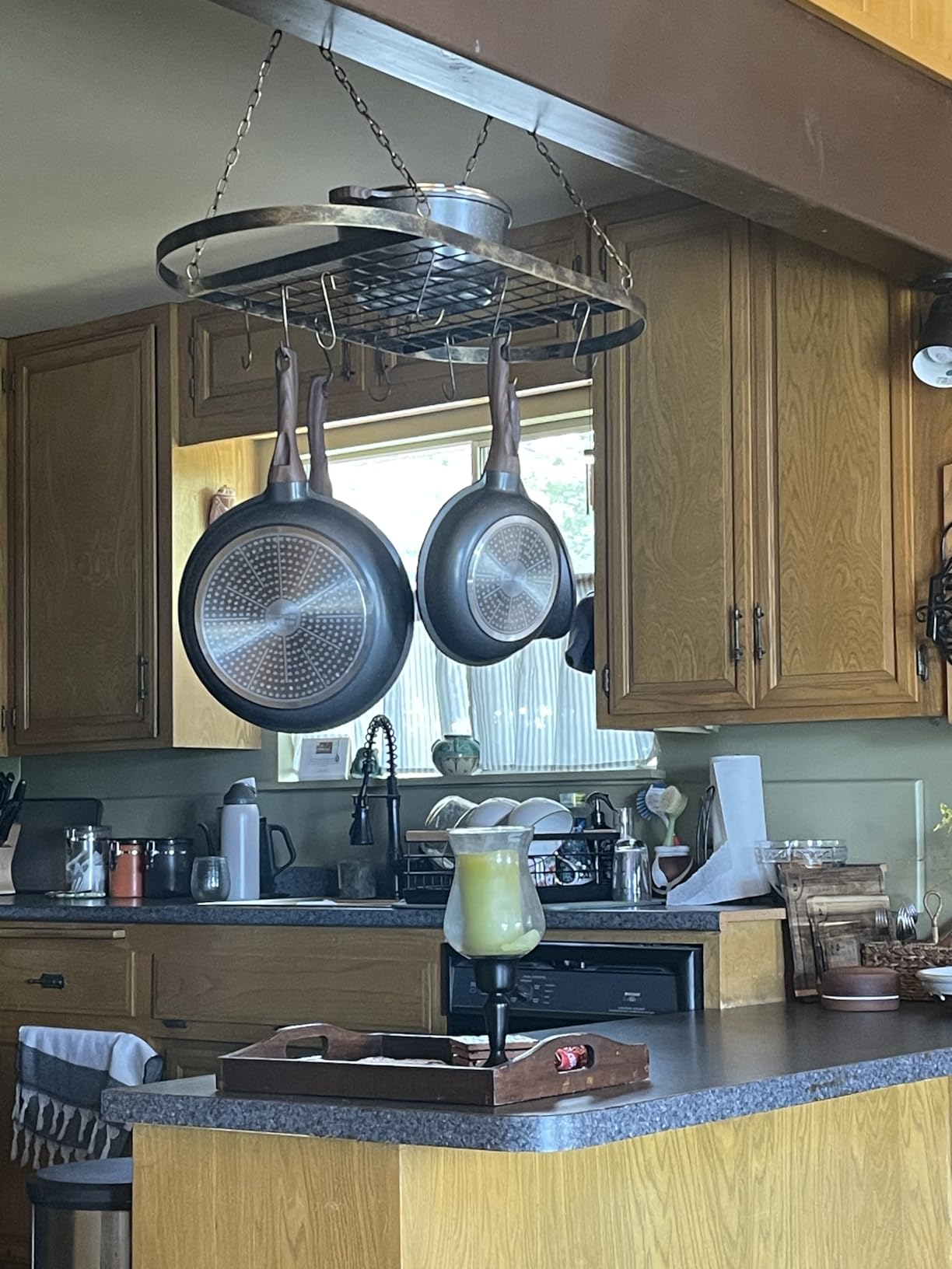 Sorbus Hanging Pot Rack, Ceiling-Mount Kitchen Organizer (Rustic) customer photo 1