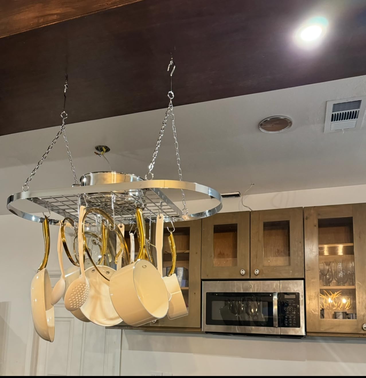 Sorbus Hanging Pot Rack, Ceiling-Mount Kitchen Organizer (Rustic) customer photo 2