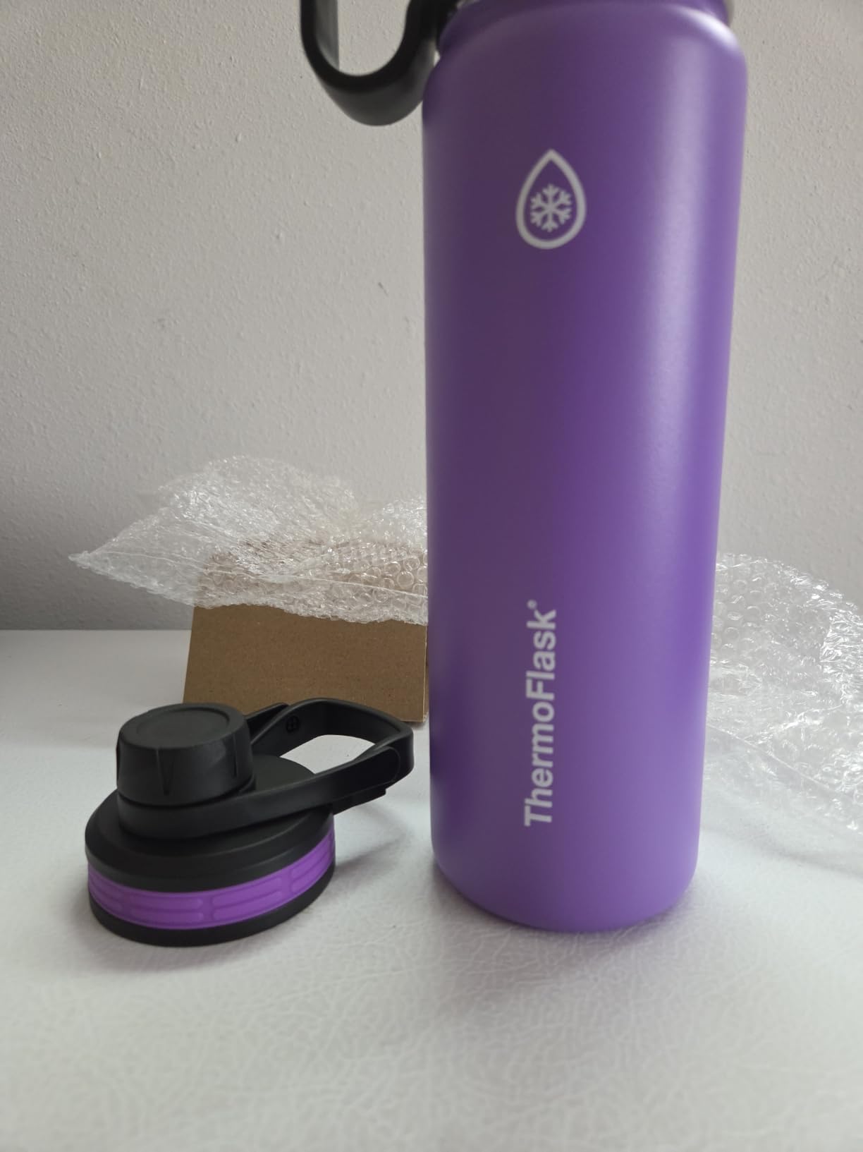 ThermoFlask 24 oz Double Wall Vacuum Insulated Stainless Steel Water Bottle - Reusable with Leakproof Chug & Straw Lids - Keeps Drinks Cold 24 hr/Hot 12 hr - Easy Maintenance - Gym/On-the-Go, Plum customer photo 1