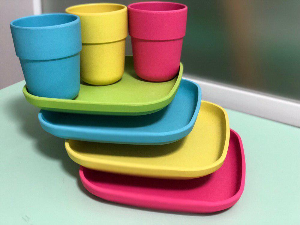 Bamboo Kids Plates, 4 Pack Set, Stackable Bamboo Dinnerware for Kids, Bamboo Fiber Kids Plates Set, Dinner Dish Set for Kids and Toddlers, Dishwasher Safe and Stackable customer photo 1
