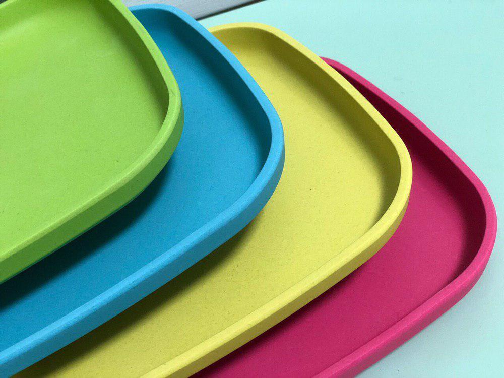 Bamboo Kids Plates, 4 Pack Set, Stackable Bamboo Dinnerware for Kids, Bamboo Fiber Kids Plates Set, Dinner Dish Set for Kids and Toddlers, Dishwasher Safe and Stackable customer photo 2
