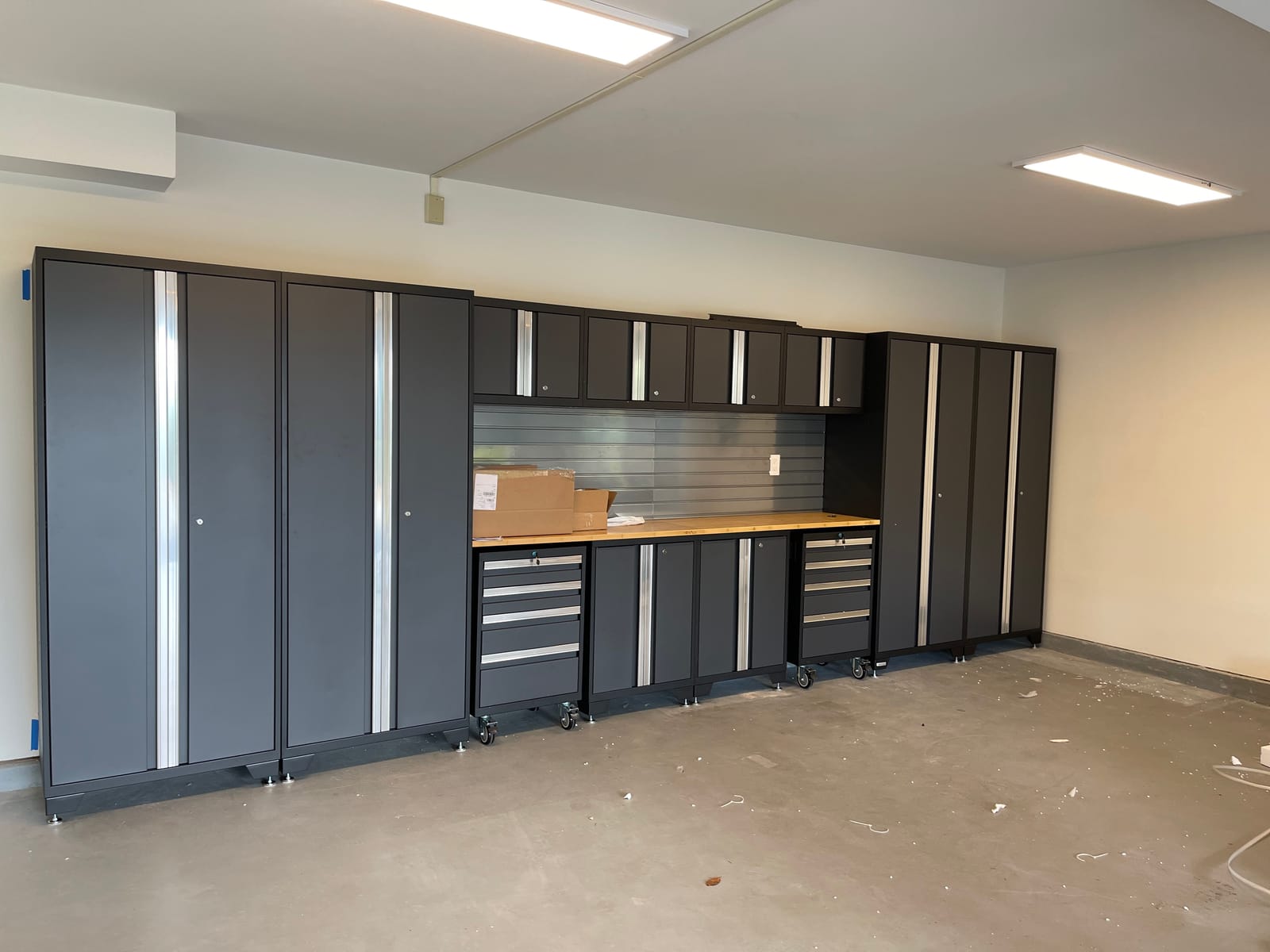 NewAge Products Garage Cabinet Bold Series 14 PC Set Gray (2X 48 Bamboo Worktops, 2 Tool Drawer Cabinets, Wall Cabinets, LED Lights, Two-Door Base Cabinets, Multi-Use Lockers, Backsplash), 56136 customer photo 1