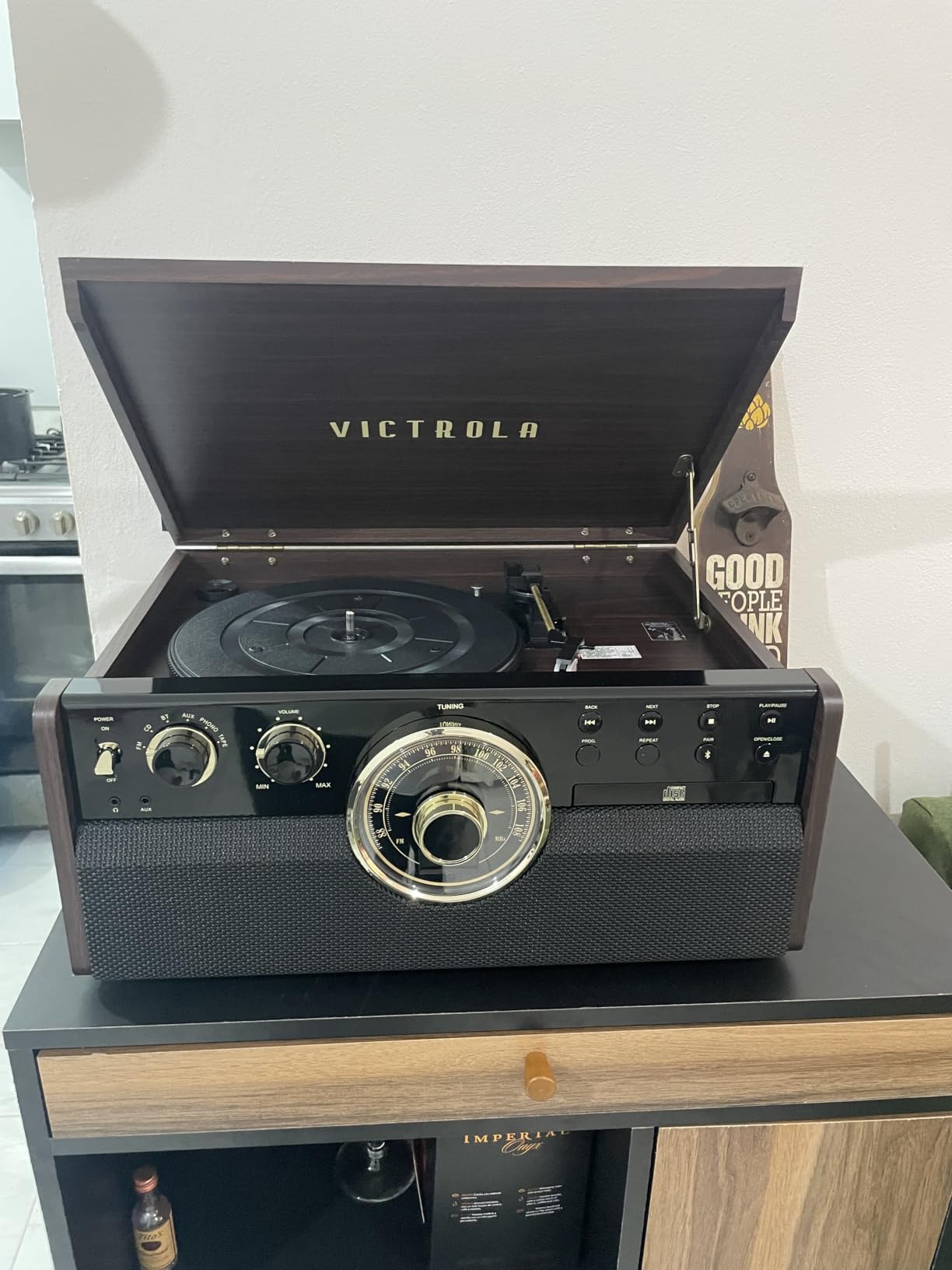 Victrola Empire - Wood 6-in-1 Bluetooth Record Player - Espresso | Mid-century wood music center plays vinyl, CD, cassette, FM radio and aux, built-in stereo speakers, RCA out, headphone jack customer photo 1