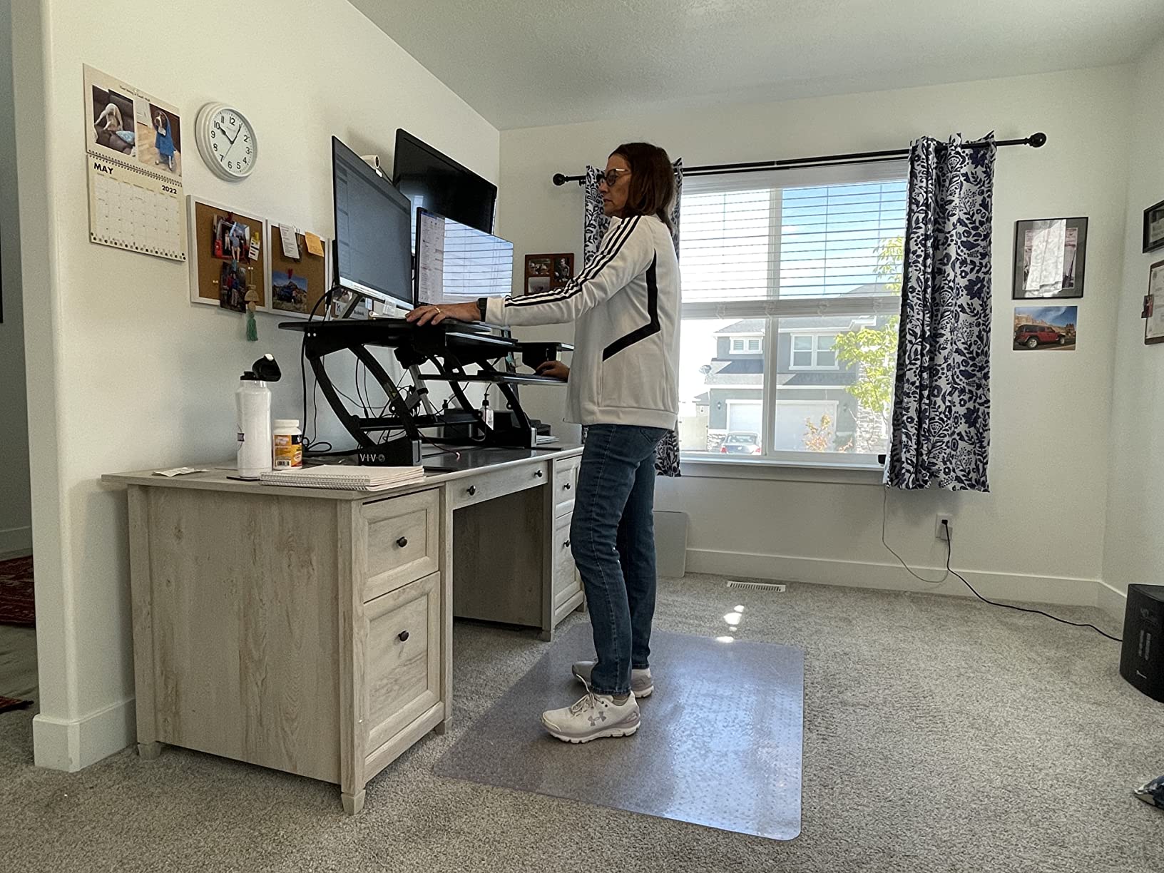VIVO Black 36 in Electric Desk Converter, DESK-V000VE | Height Adjustable, Stand Up Desk Riser, Wide Keyboard Tray, Dual Monitor and Laptop Workstation, Black Frame, V Series customer photo 2