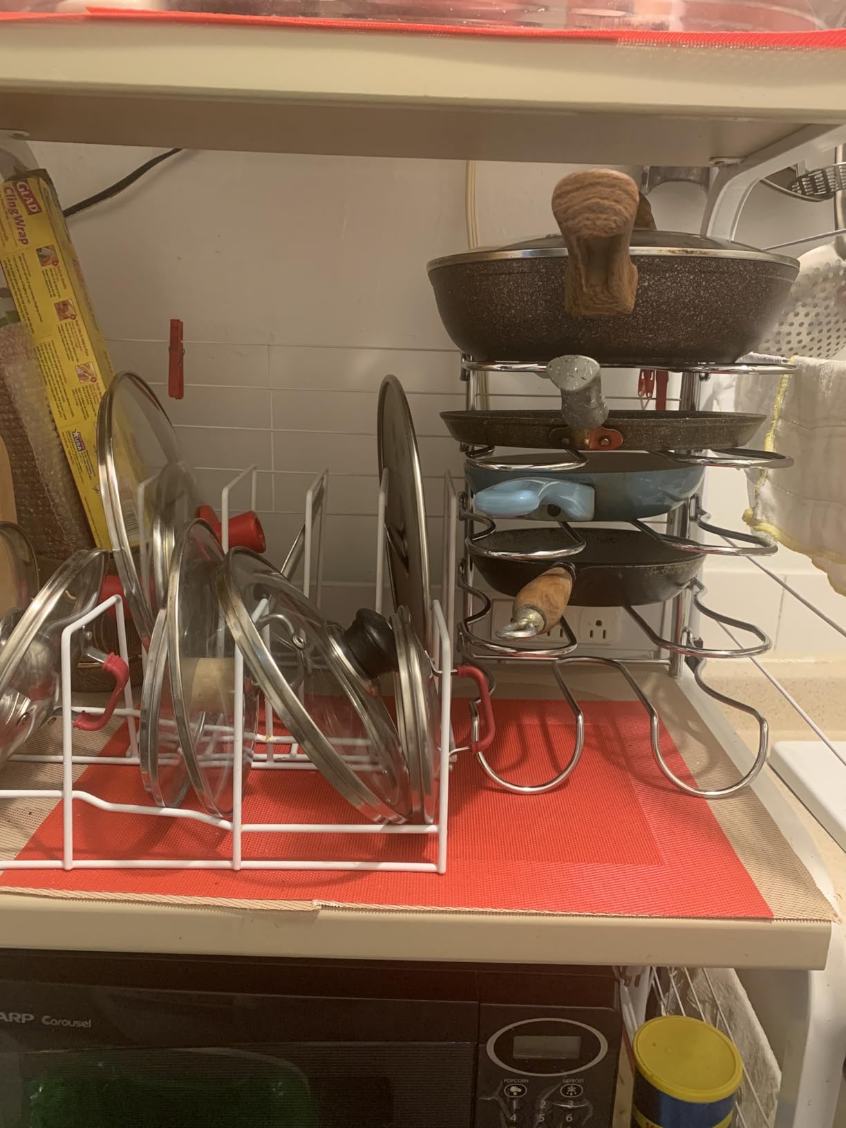 CAXXA Heavy Duty Pan Rack, Pot Lid Rack, Kitchen Cabinet Pantry Cookware Organizer Rack Holder with 5 Adjustable Dividers, Chrome customer photo 1