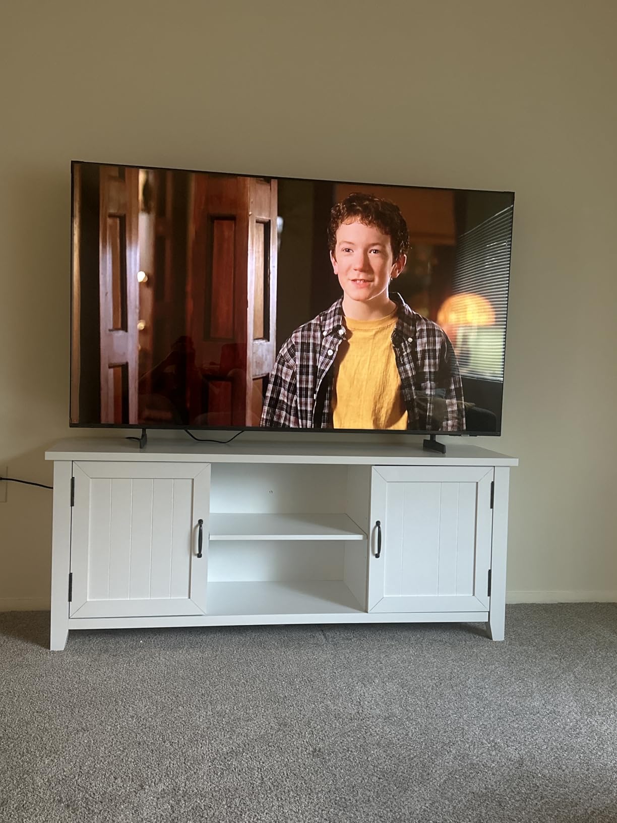 Walker Edison Buren Classic Grooved Door TV Stand for TVs up to 65 Inches, 58 Inch, White Oak customer photo 2