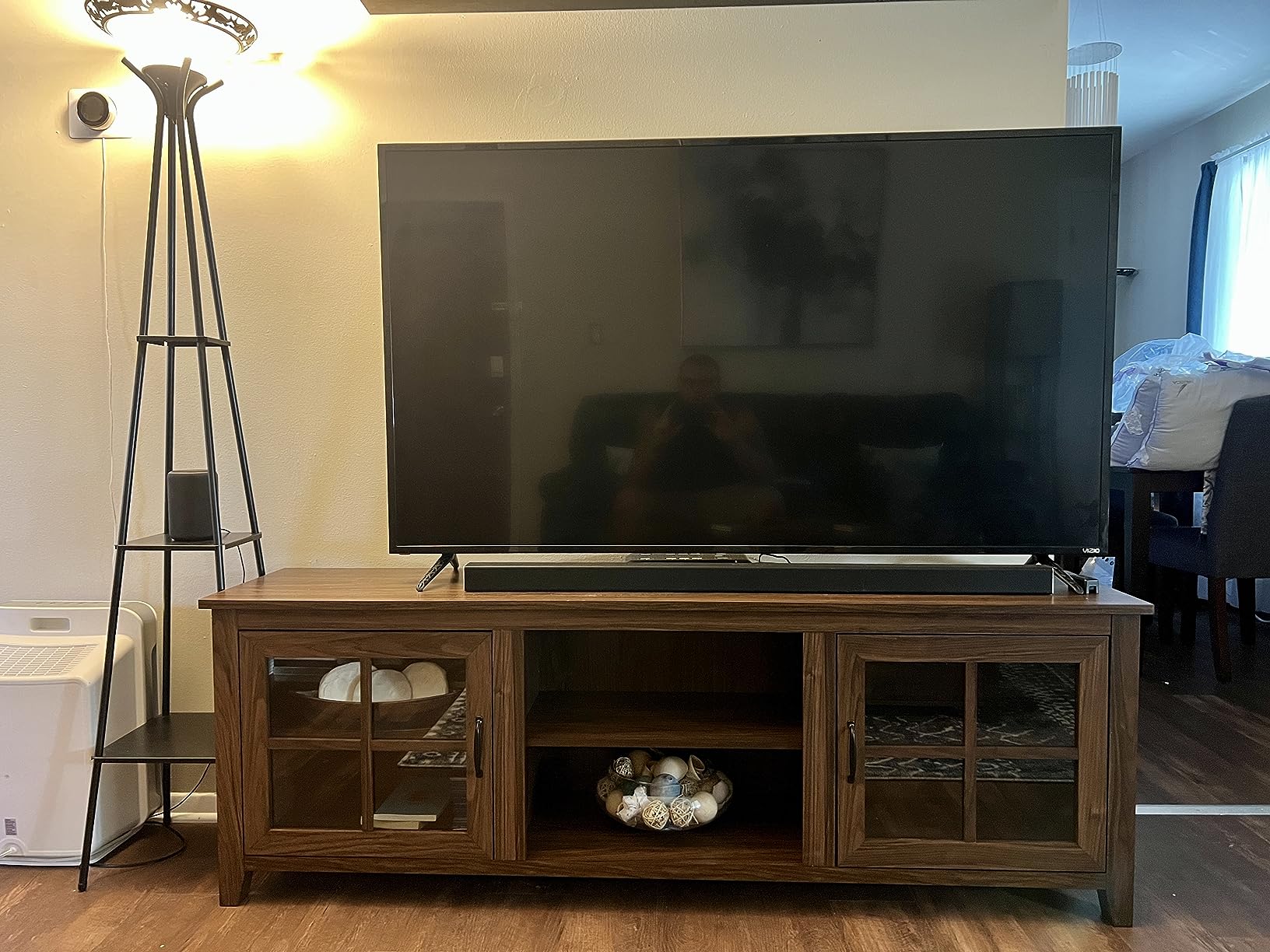 Walker Edison Portsmouth Classic 2 Glass Door TV Stand for TVs up to 80 Inches, 70 Inch, Dark Walnut customer photo 2
